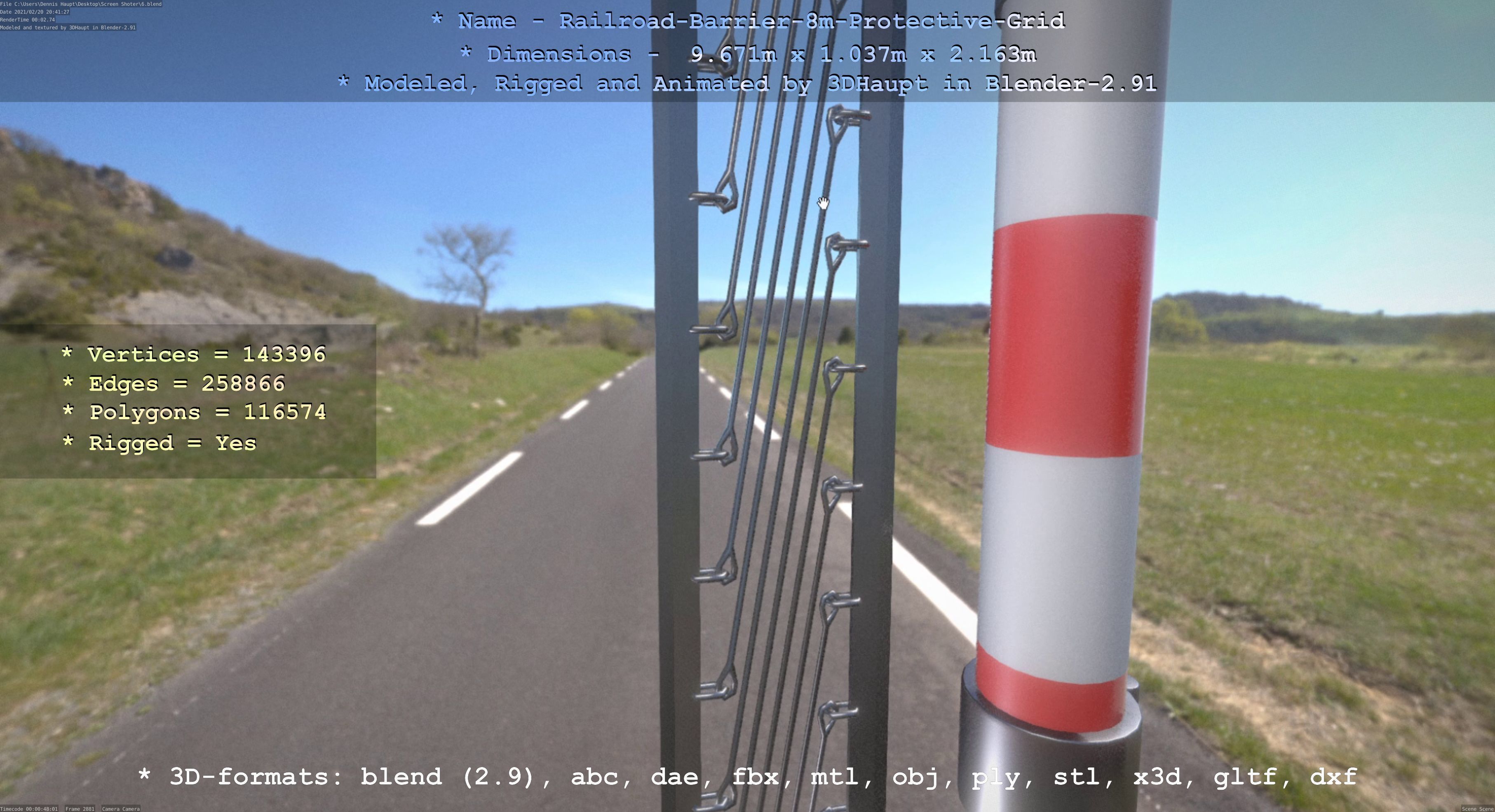 Railroad Barrier 8m High-Poly with Protective Grid 3D model_118