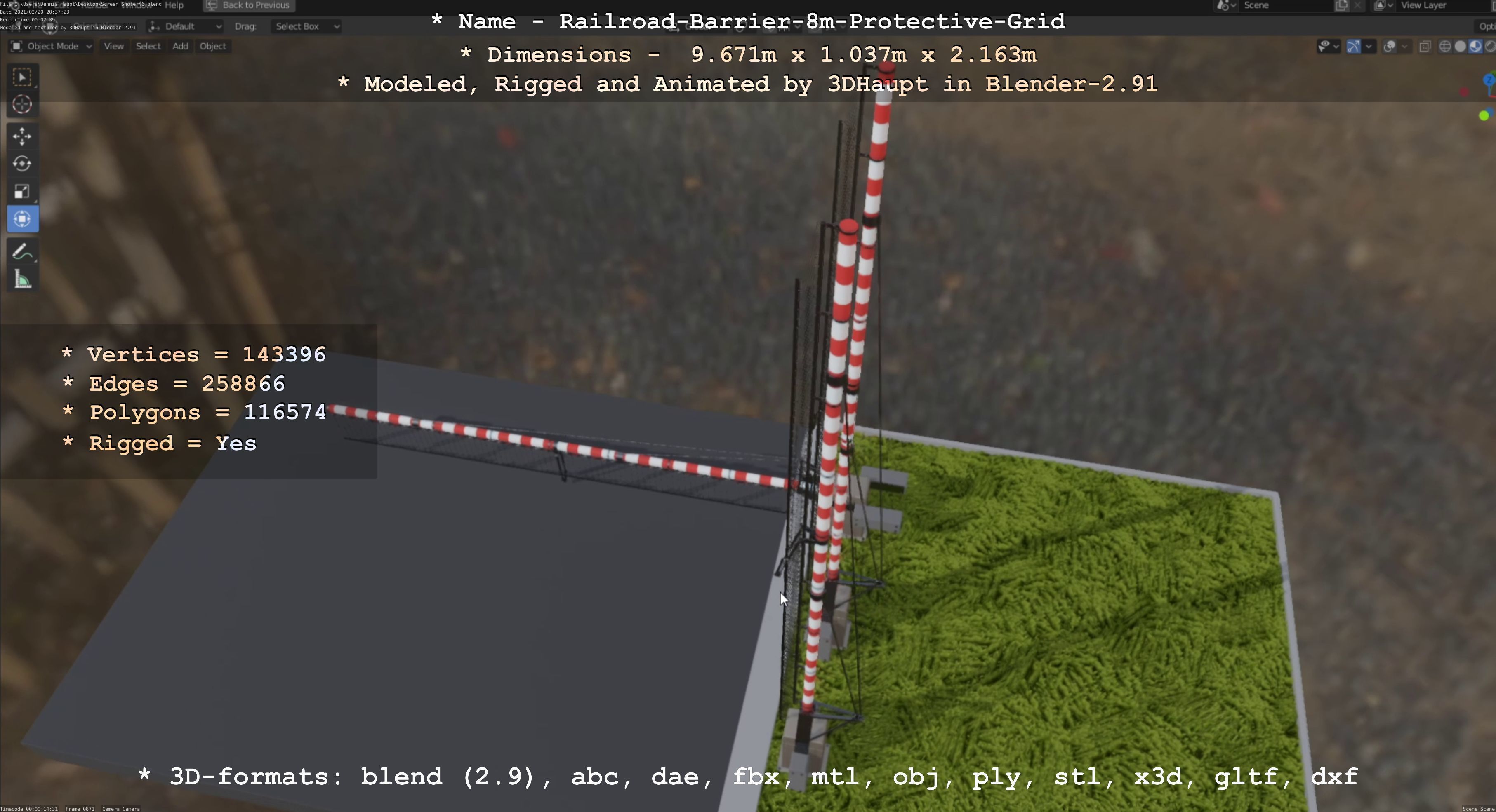Railroad Barrier 8m High-Poly with Protective Grid 3D model_70