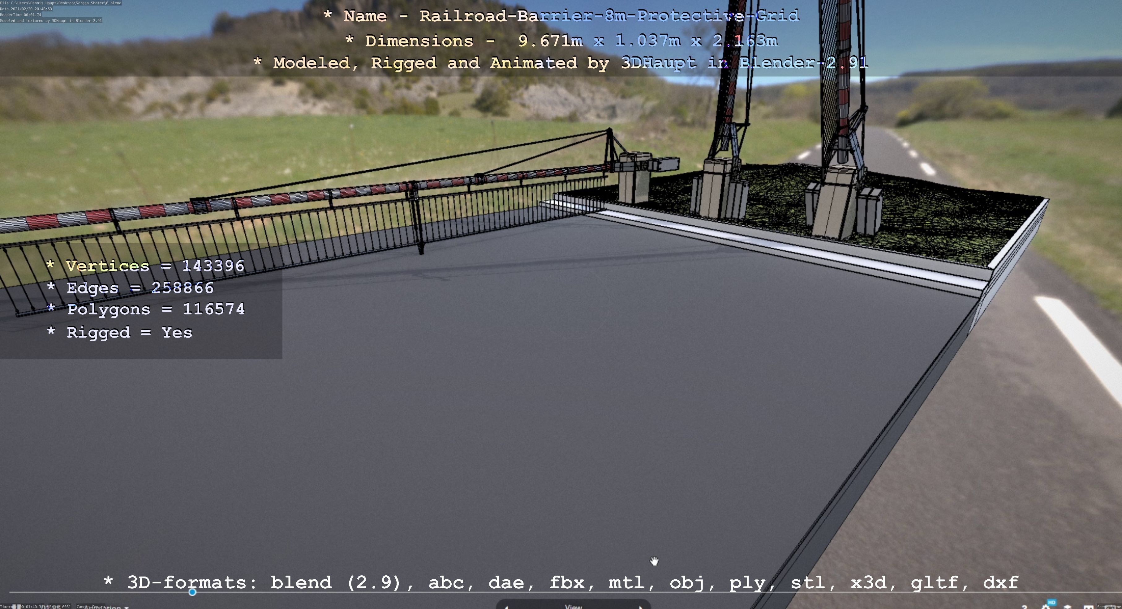 Railroad Barrier 8m High-Poly with Protective Grid 3D model_141