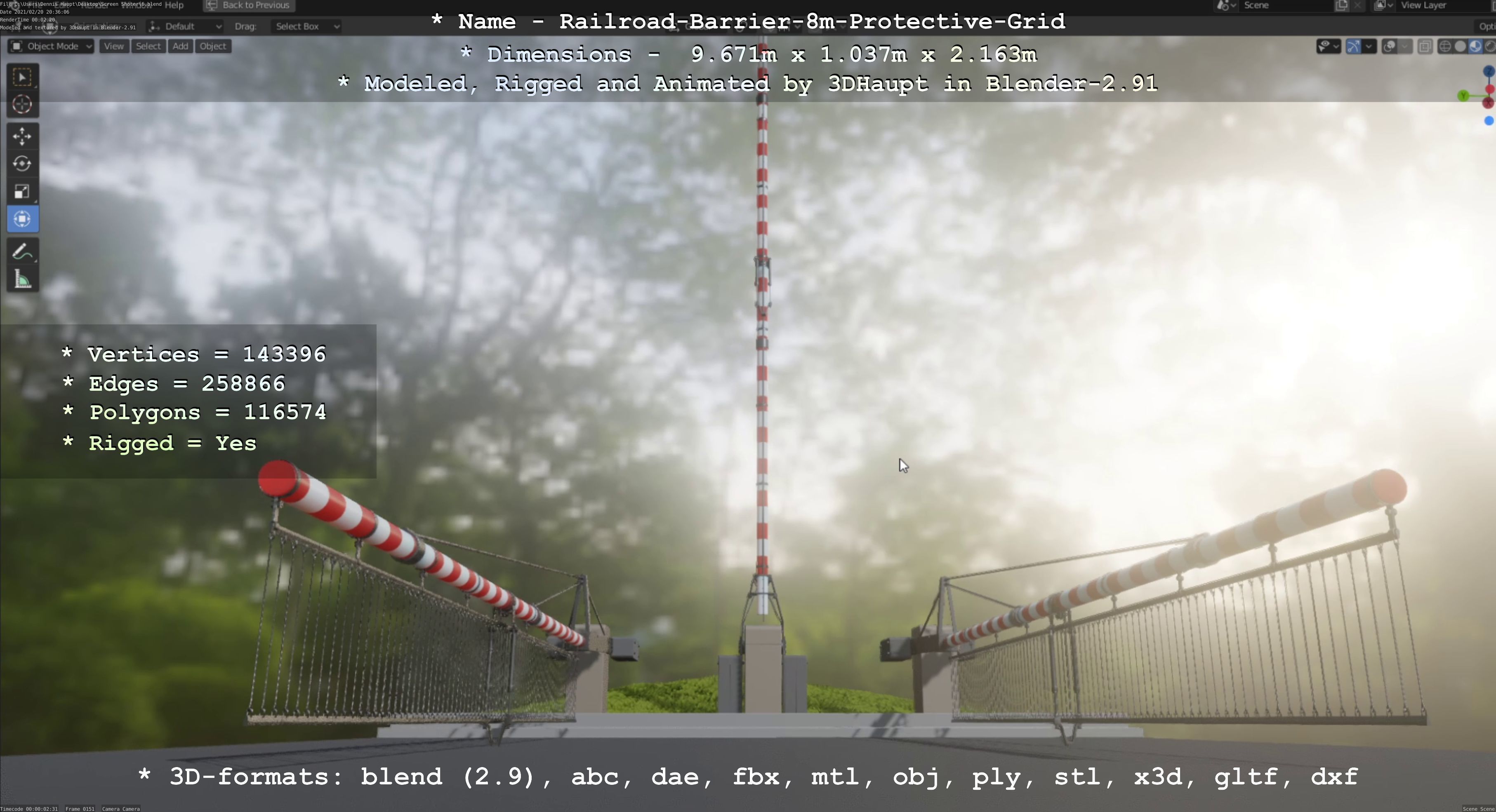 Railroad Barrier 8m High-Poly with Protective Grid 3D model_91