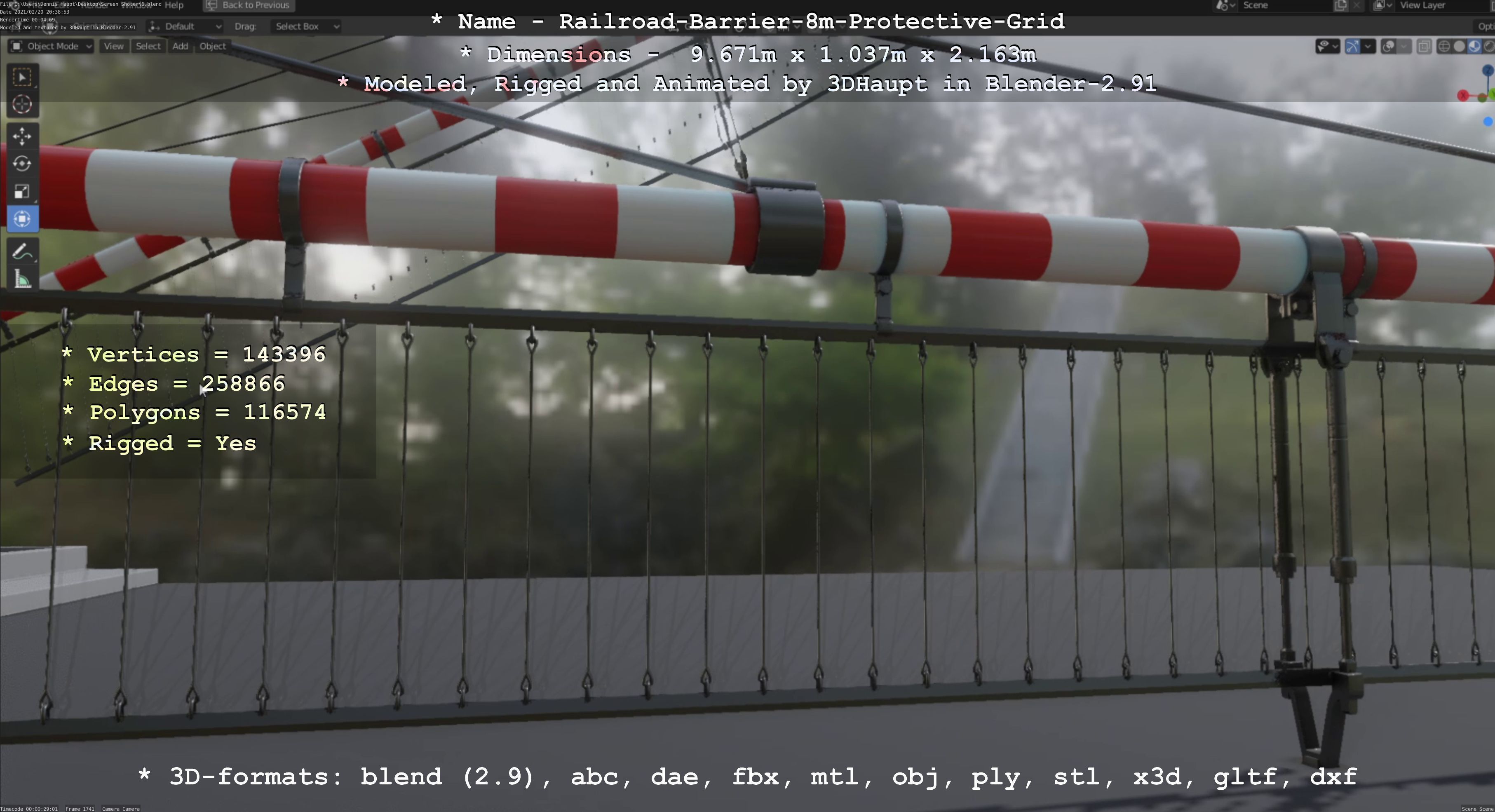 Railroad Barrier 8m High-Poly with Protective Grid 3D model_96