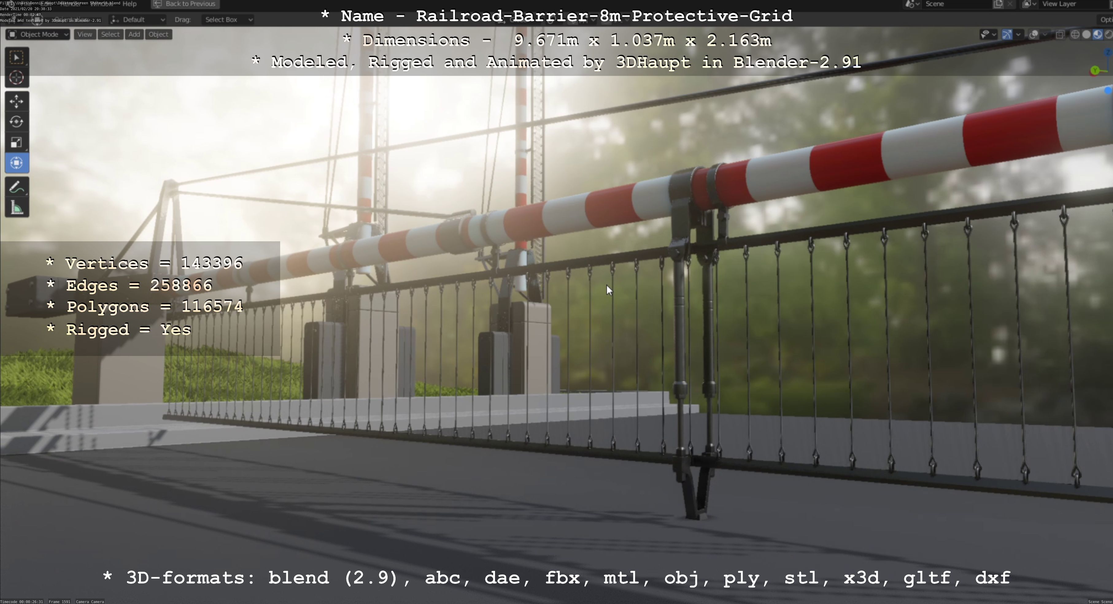 Railroad Barrier 8m High-Poly with Protective Grid 3D model_92