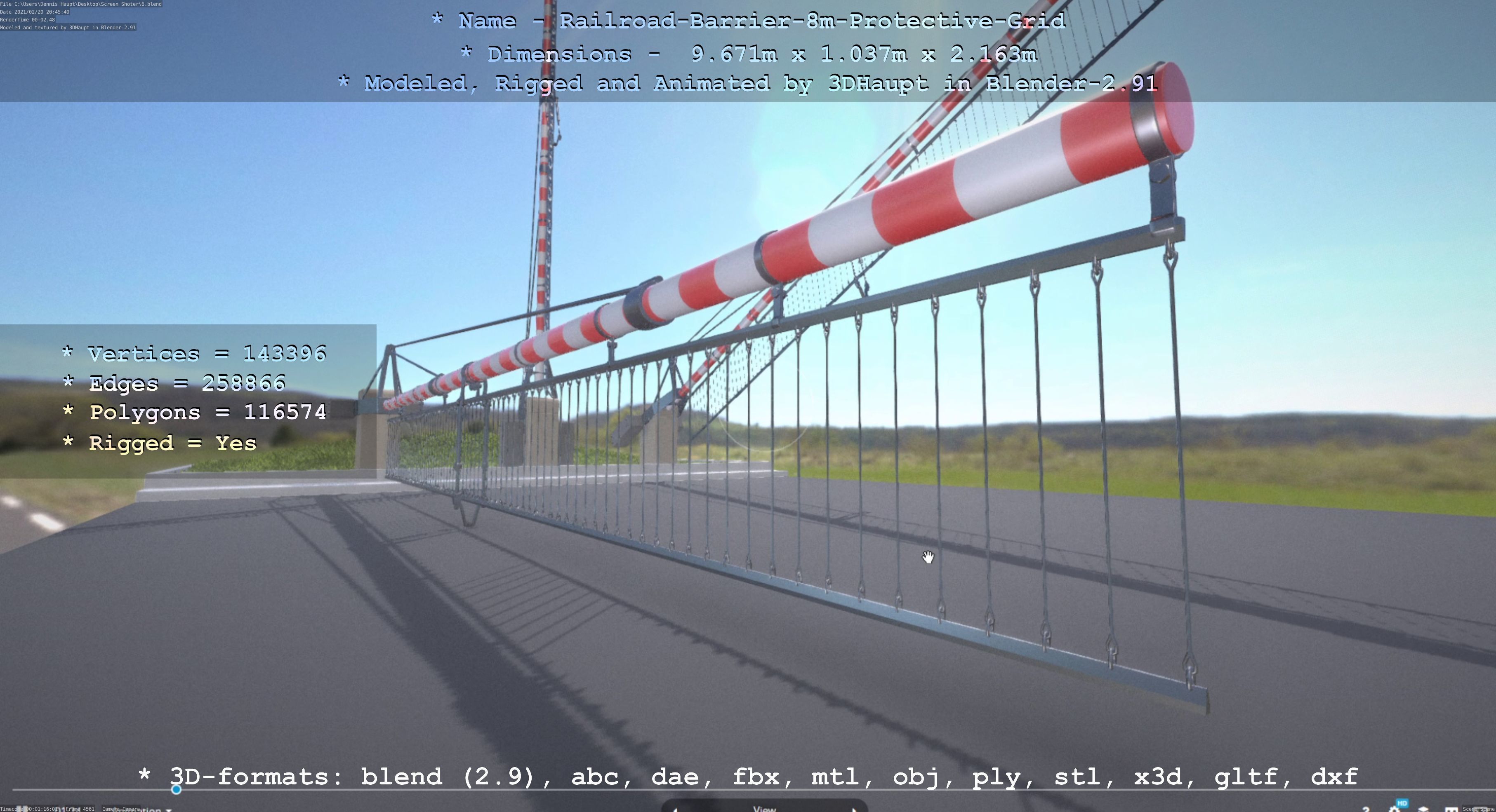 Railroad Barrier 8m High-Poly with Protective Grid 3D model_6