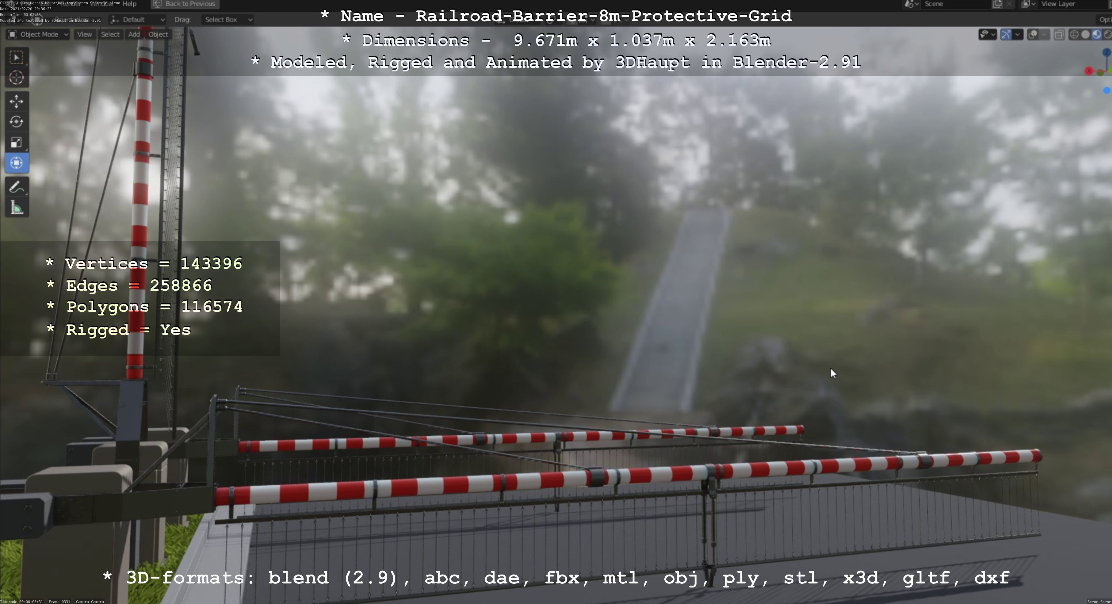Railroad Barrier 8m High-Poly with Protective Grid 3D model_140