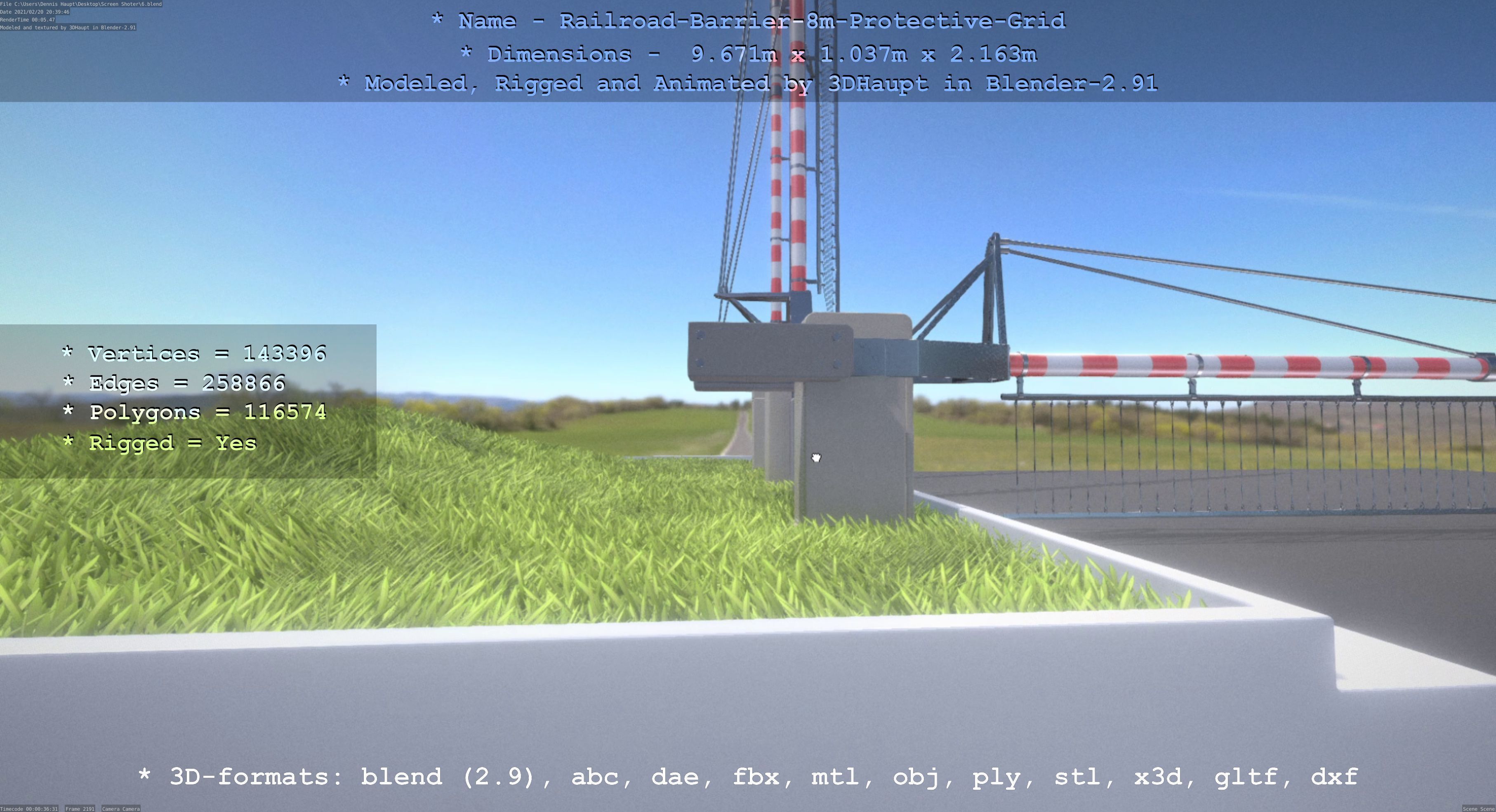 Railroad Barrier 8m High-Poly with Protective Grid 3D model_103