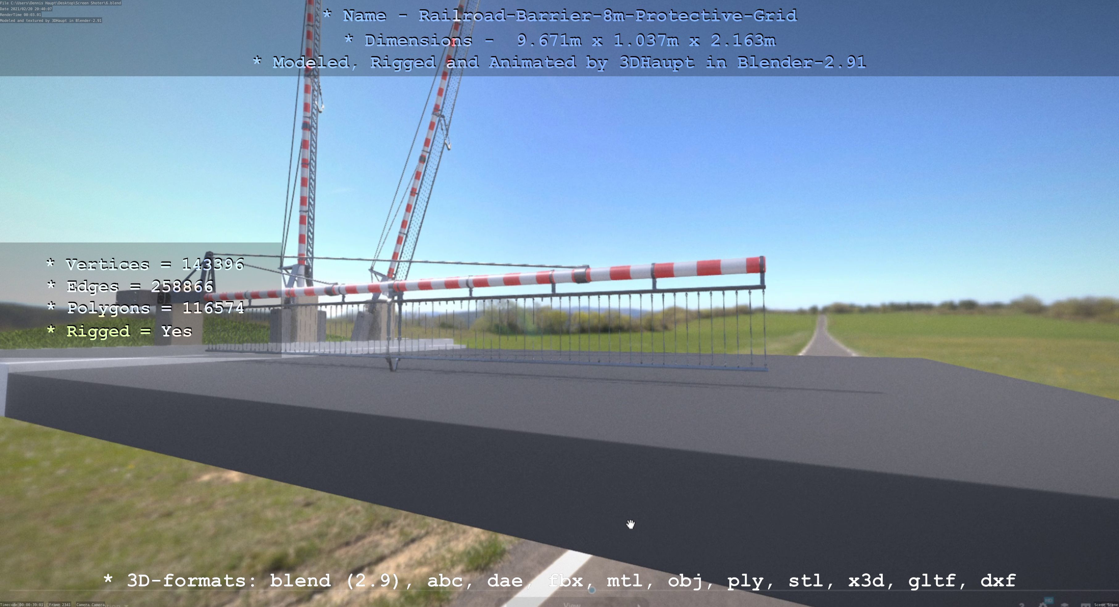 Railroad Barrier 8m High-Poly with Protective Grid 3D model_108