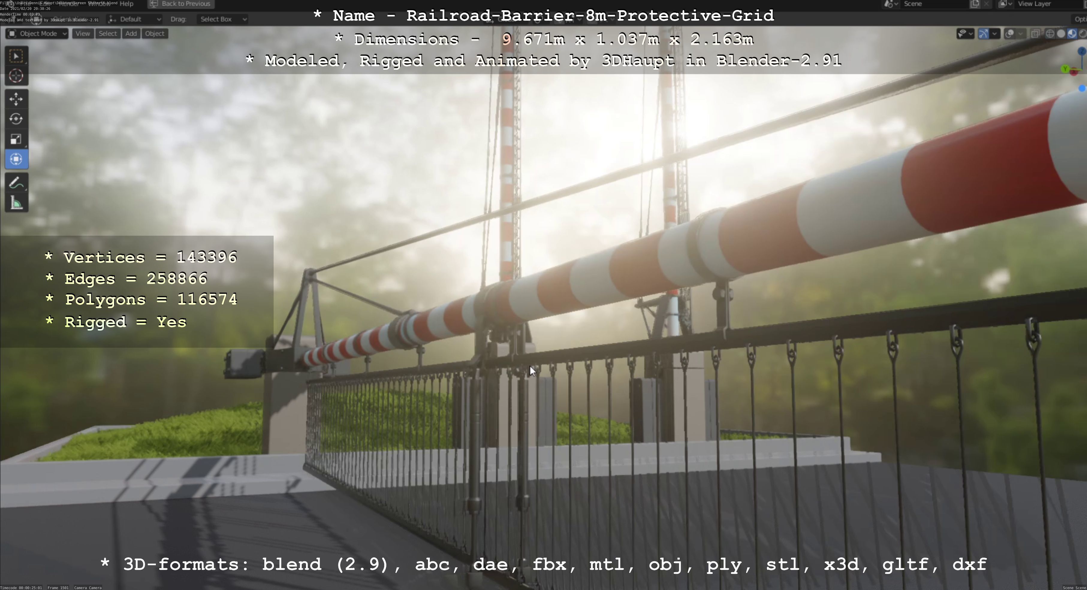 Railroad Barrier 8m High-Poly with Protective Grid 3D model_41