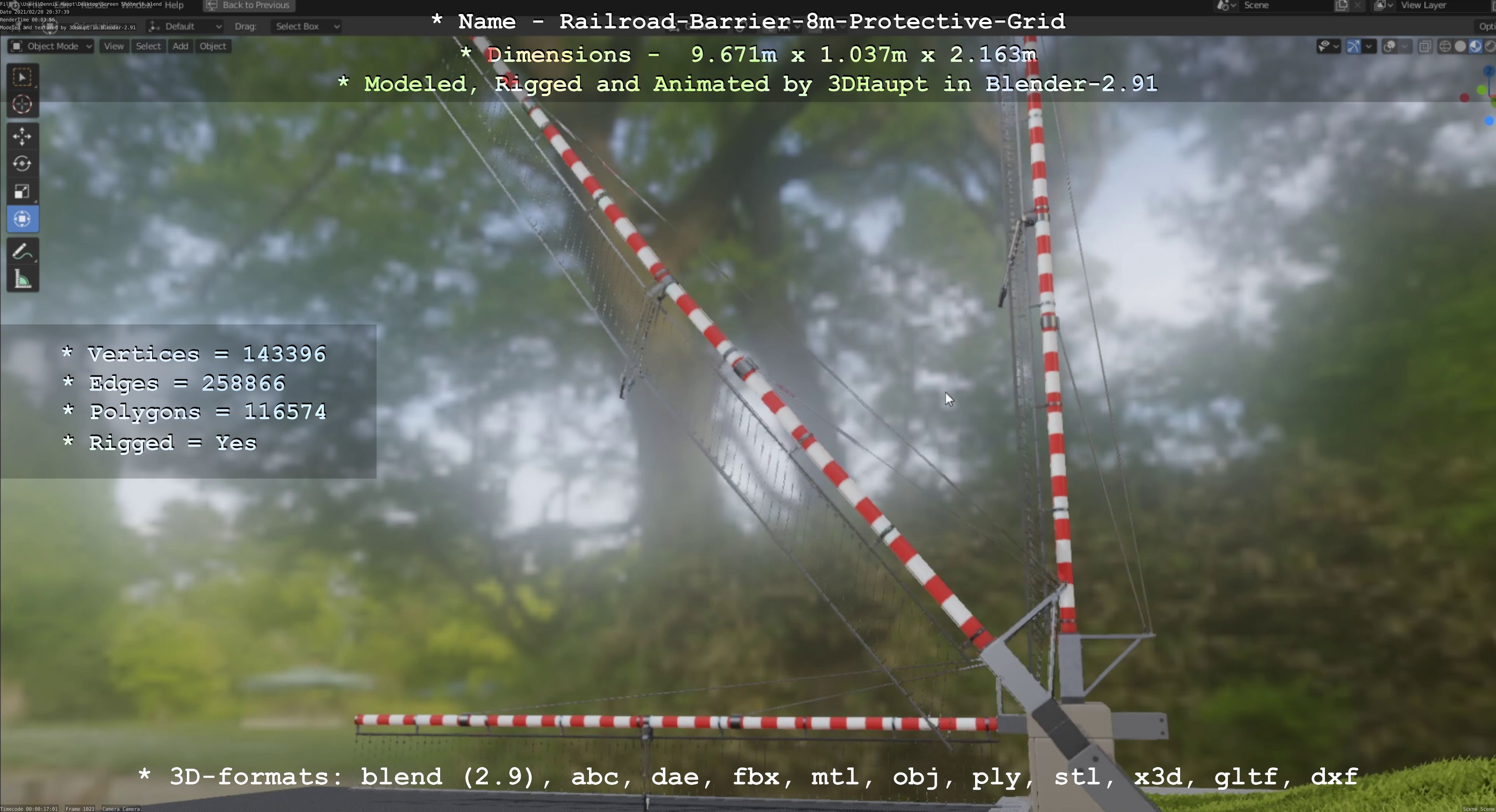 Railroad Barrier 8m High-Poly with Protective Grid 3D model_75