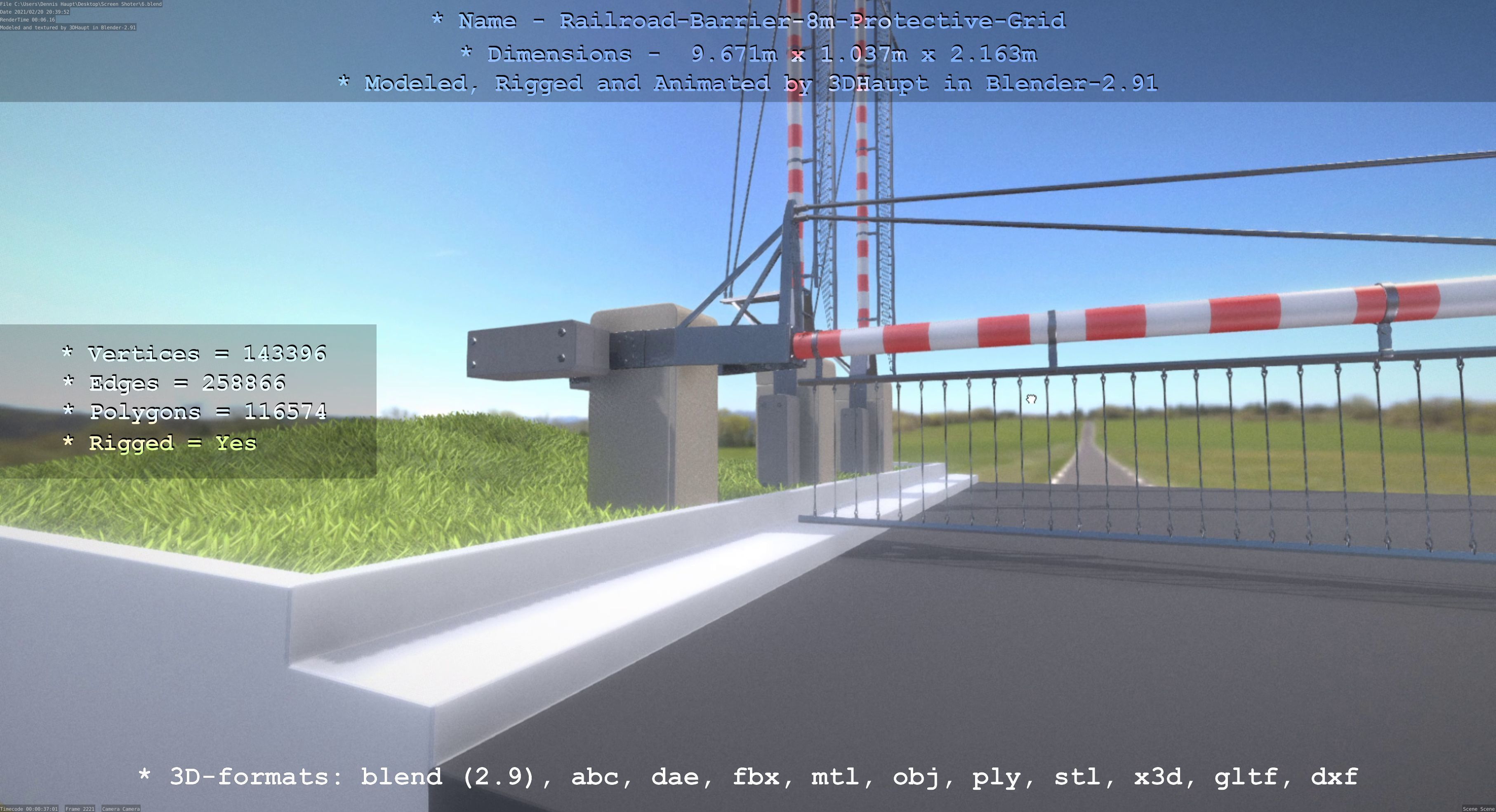 Railroad Barrier 8m High-Poly with Protective Grid 3D model_104