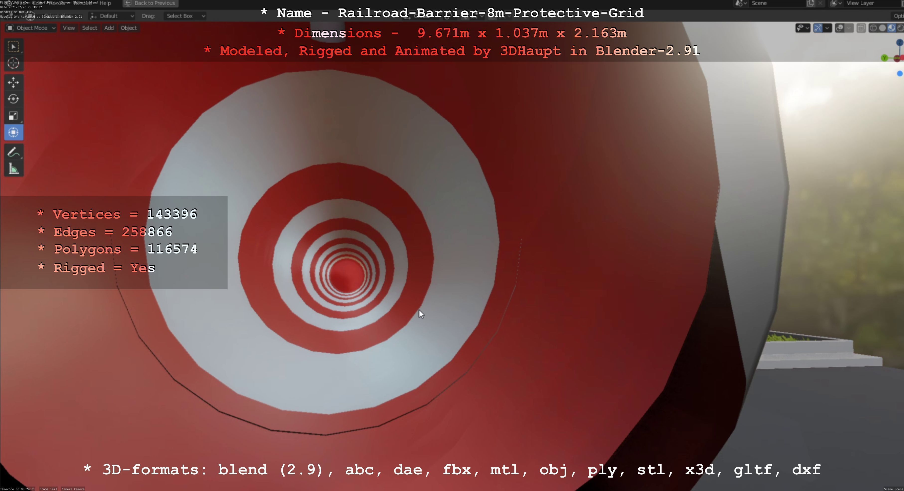 Railroad Barrier 8m High-Poly with Protective Grid 3D model_88