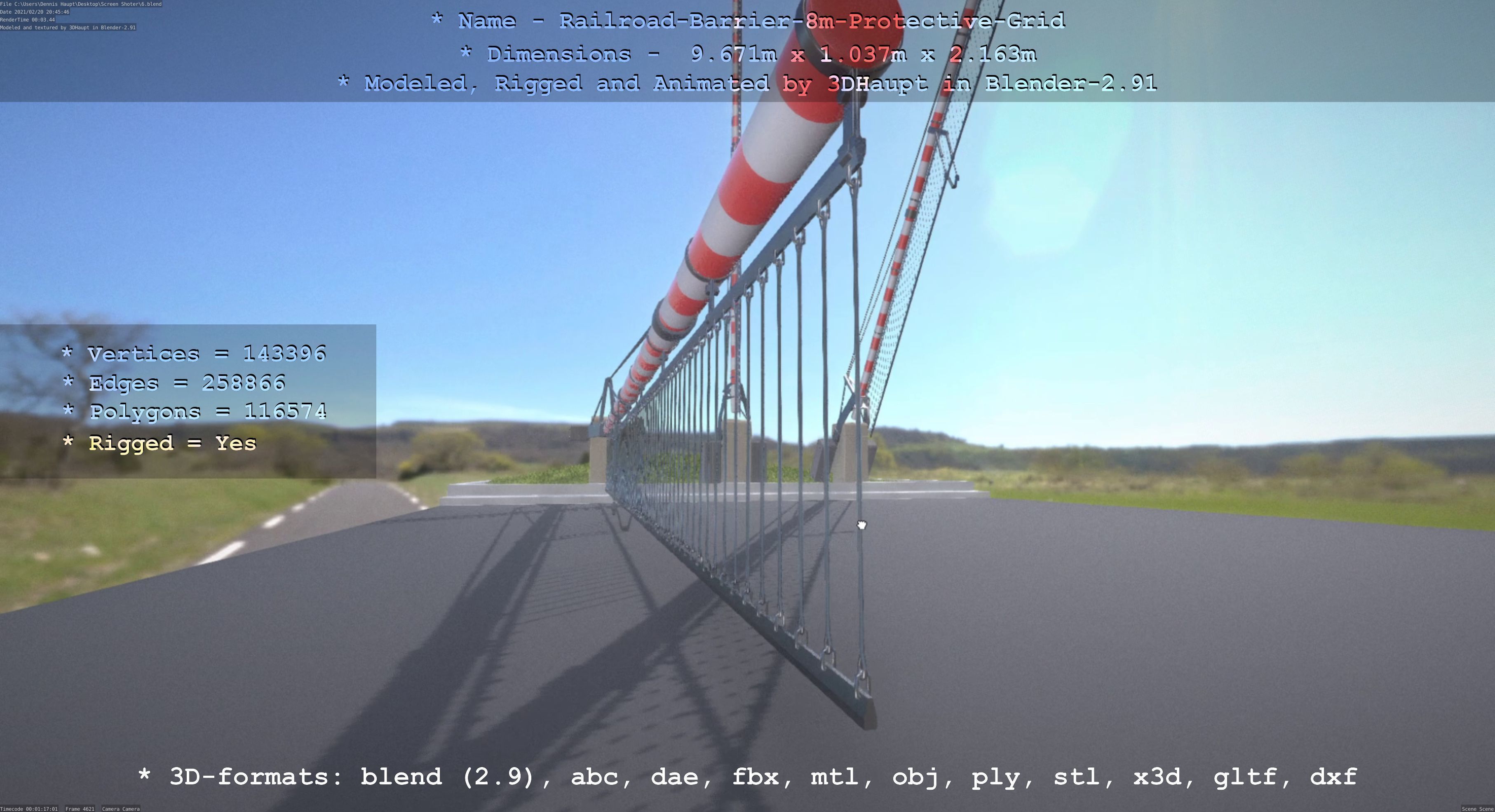 Railroad Barrier 8m High-Poly with Protective Grid 3D model_126