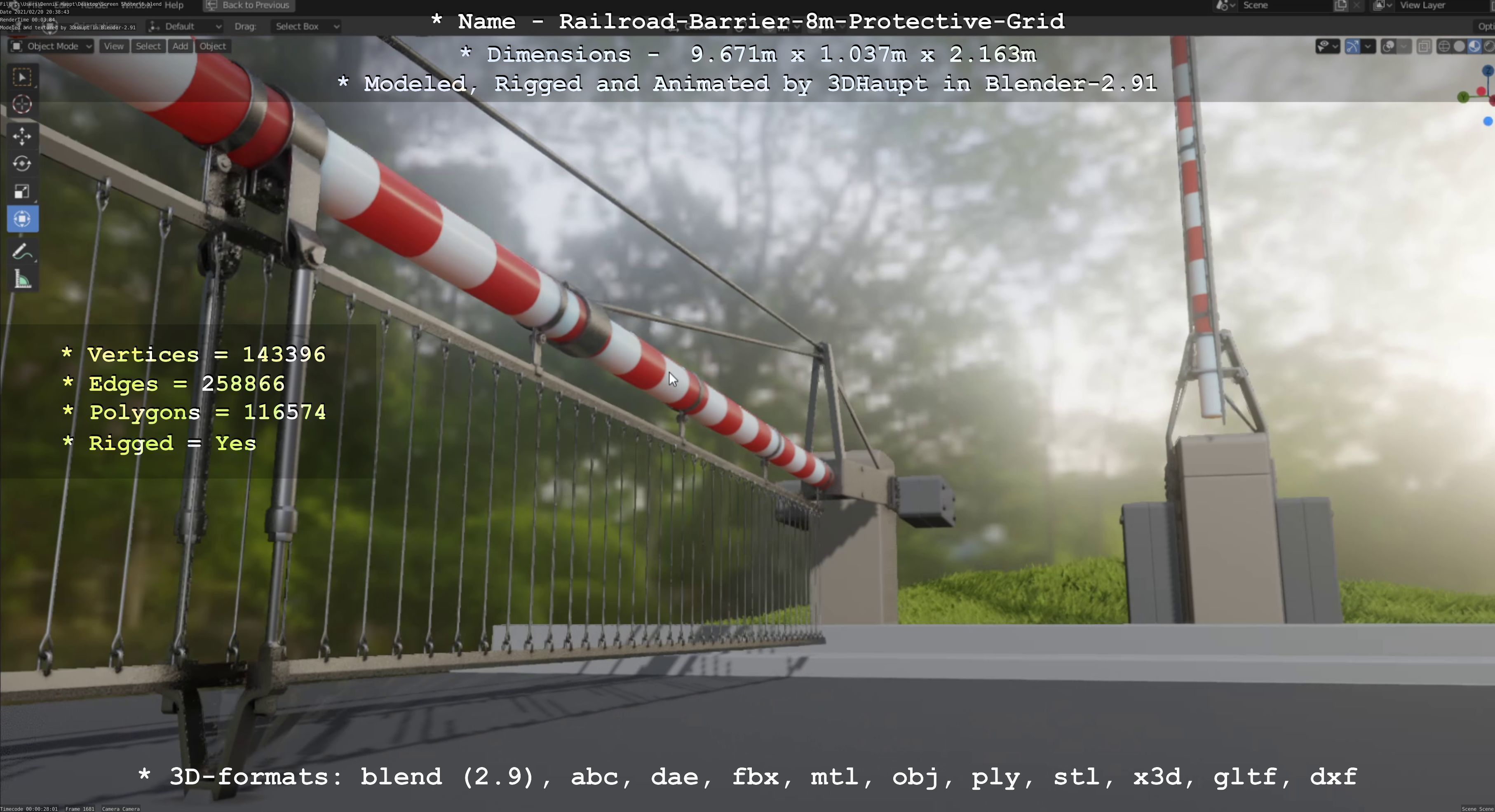 Railroad Barrier 8m High-Poly with Protective Grid 3D model_95