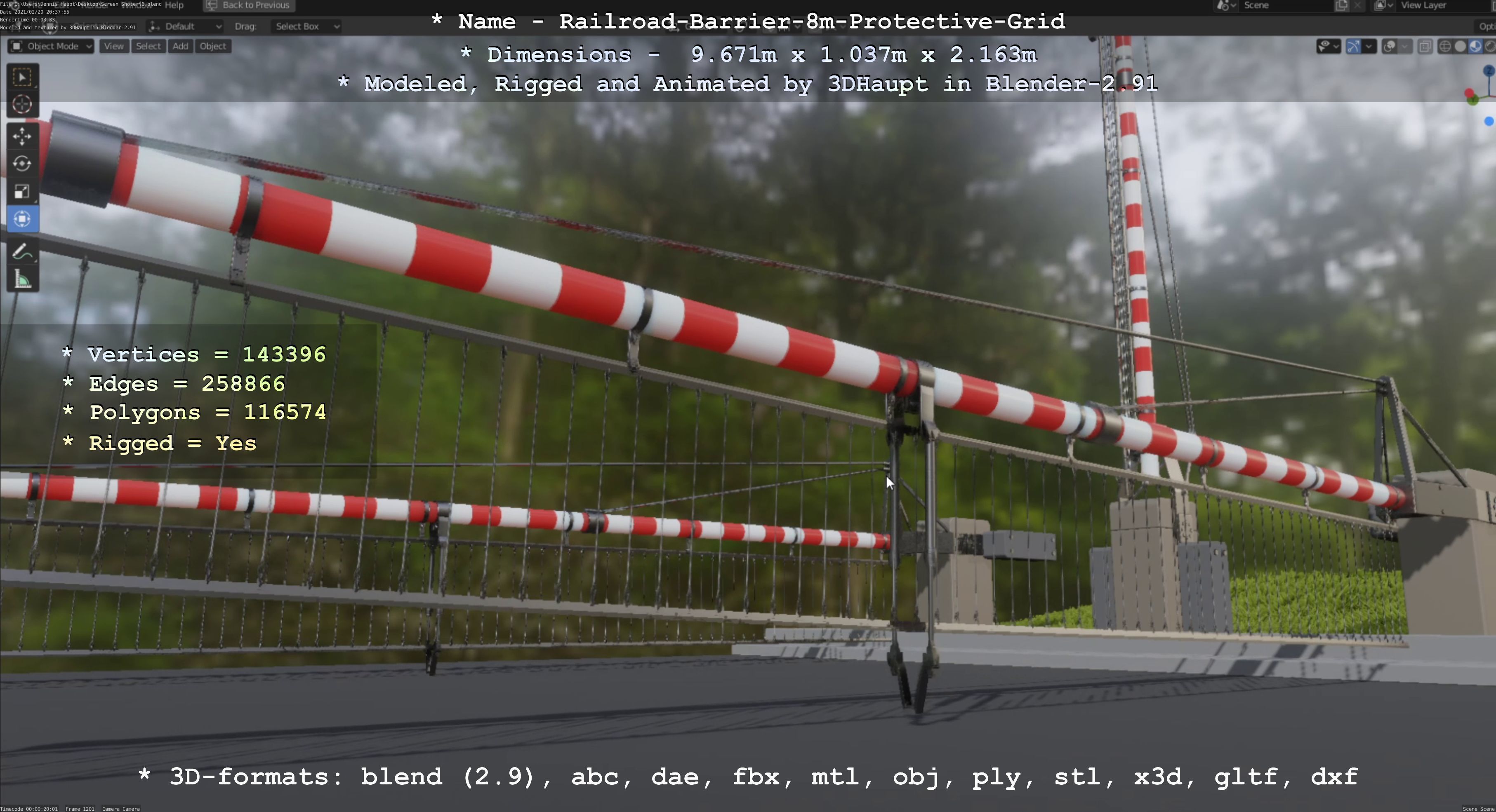 Railroad Barrier 8m High-Poly with Protective Grid 3D model_81