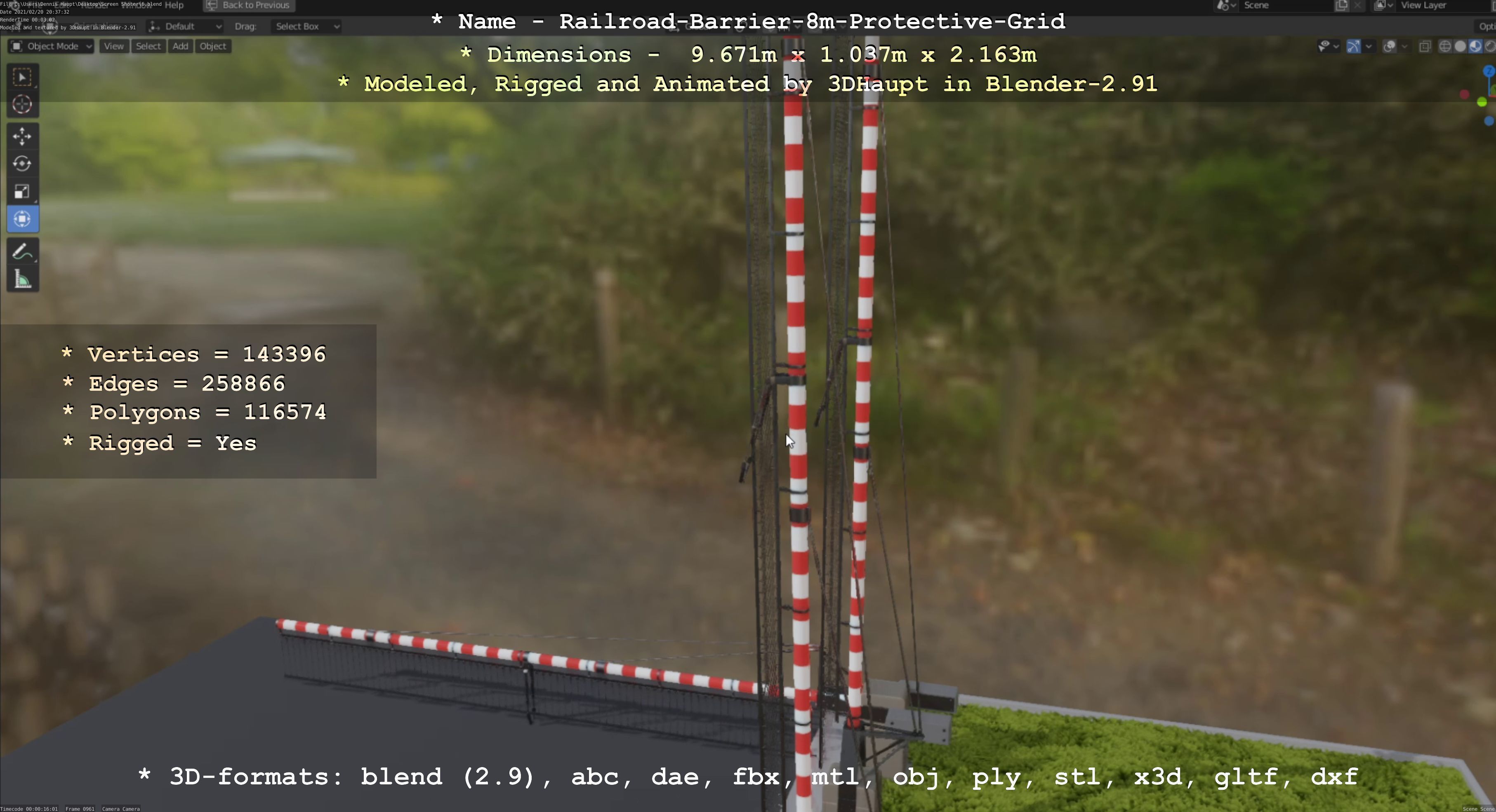 Railroad Barrier 8m High-Poly with Protective Grid 3D model_73