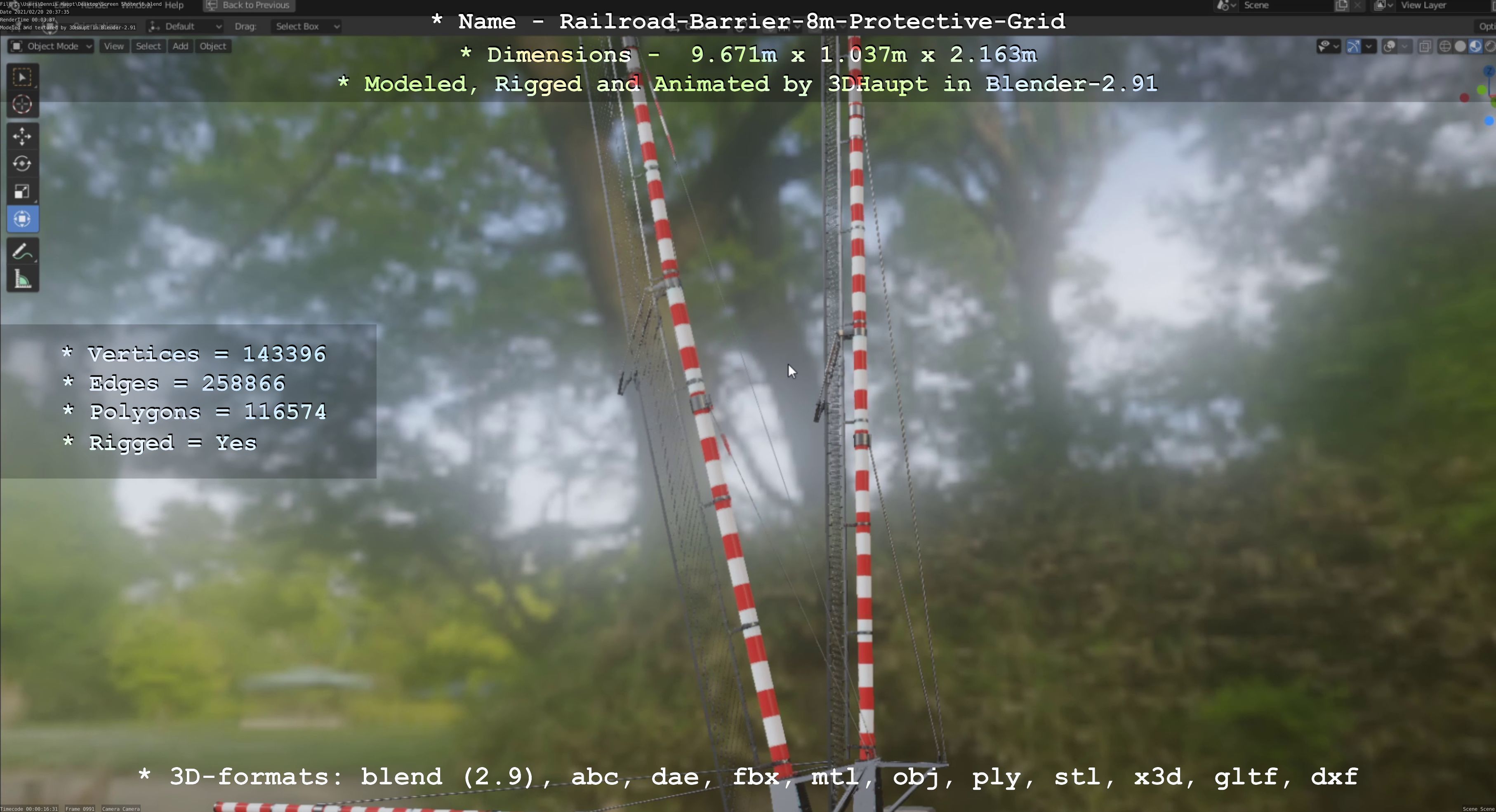 Railroad Barrier 8m High-Poly with Protective Grid 3D model_74