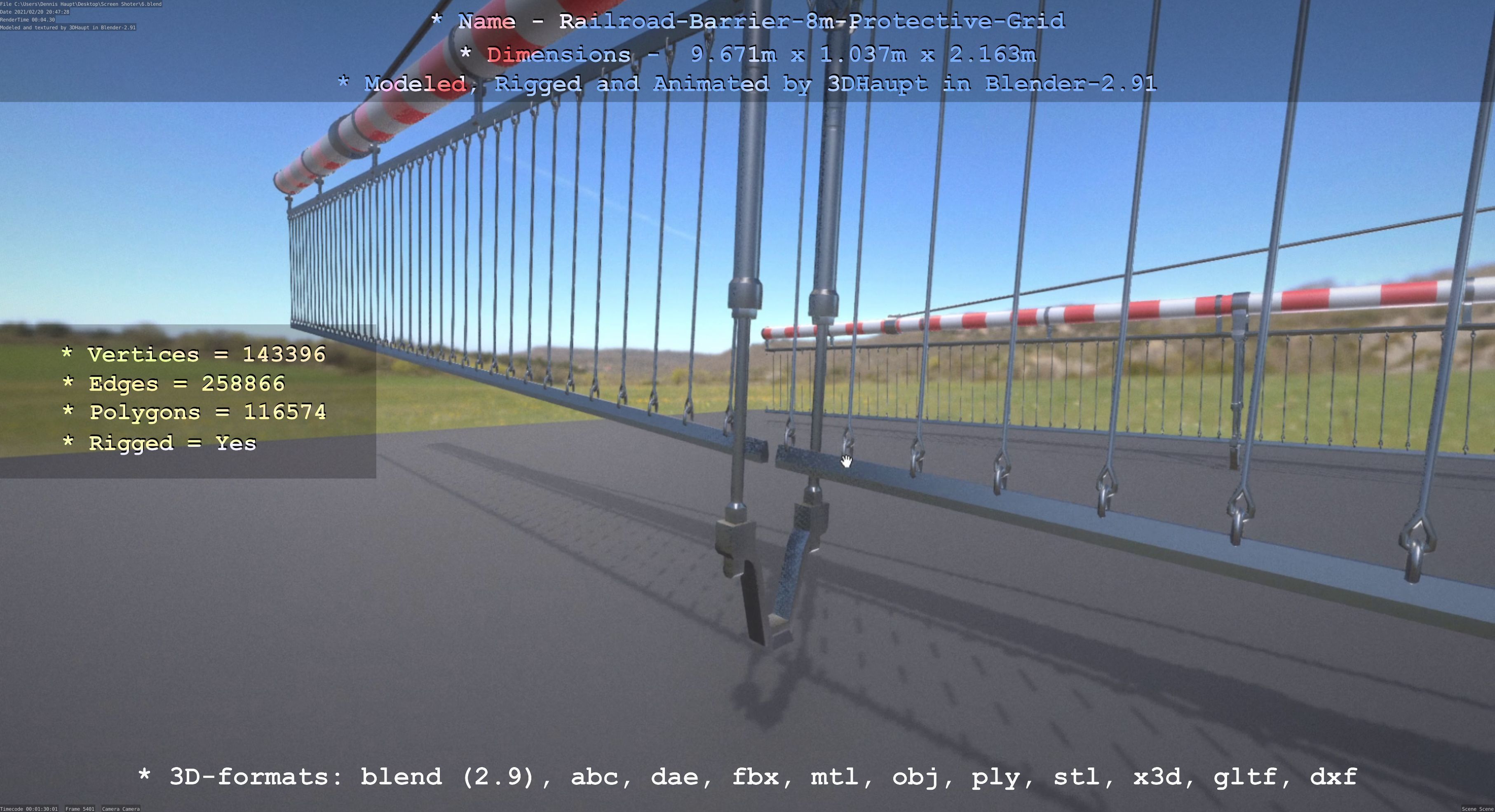 Railroad Barrier 8m High-Poly with Protective Grid 3D model_135