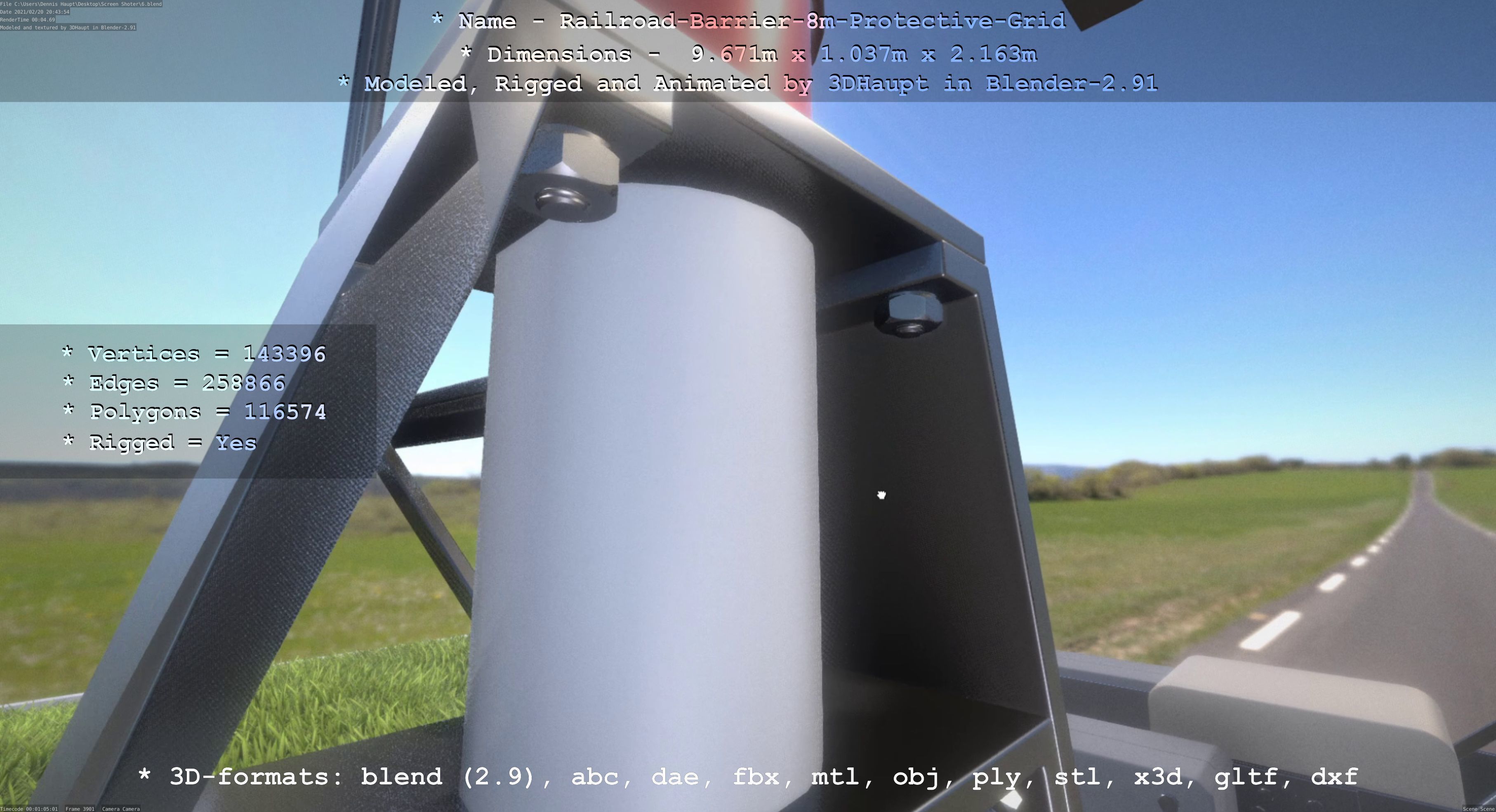 Railroad Barrier 8m High-Poly with Protective Grid 3D model_123