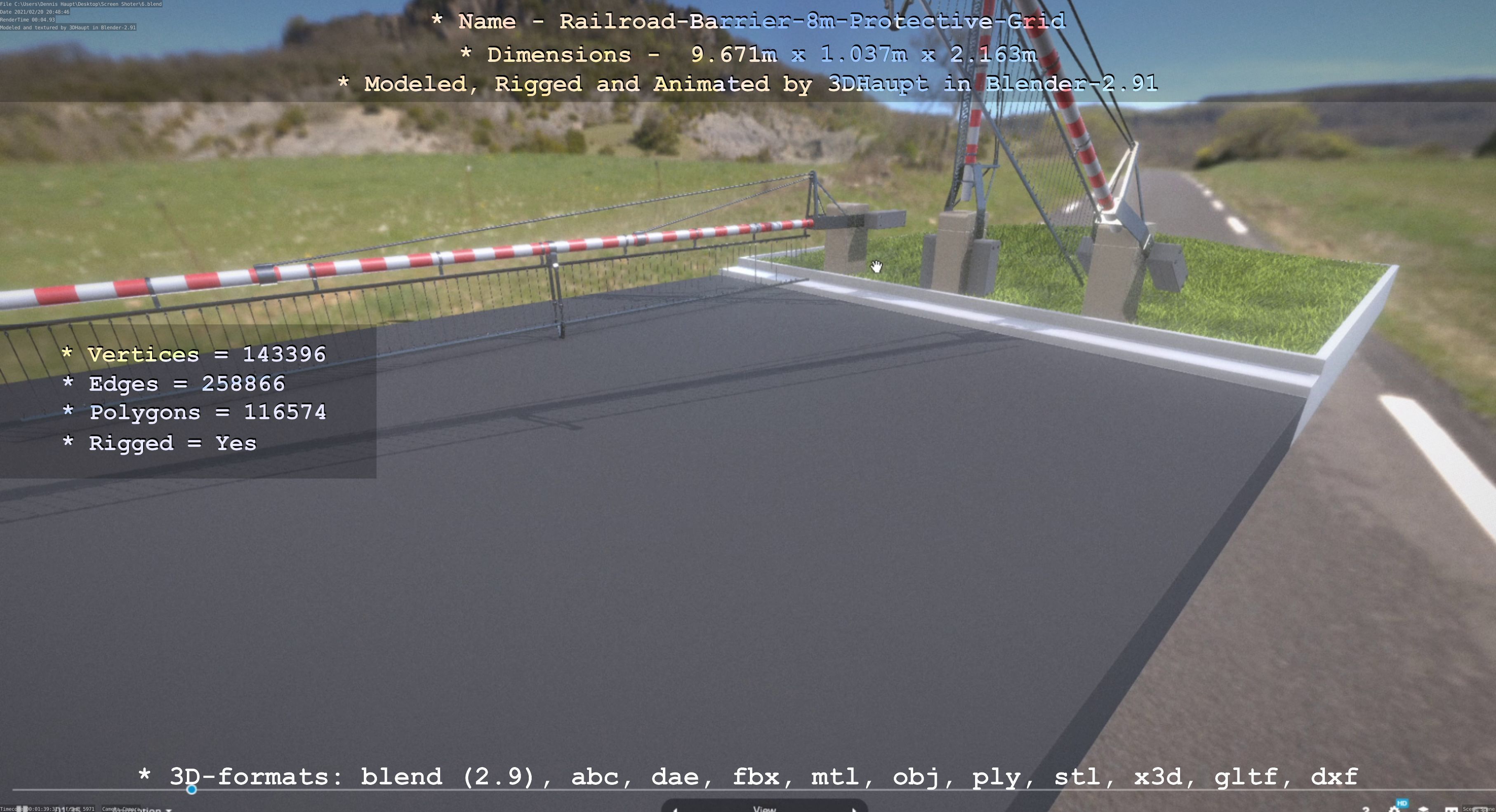Railroad Barrier 8m High-Poly with Protective Grid 3D model_138