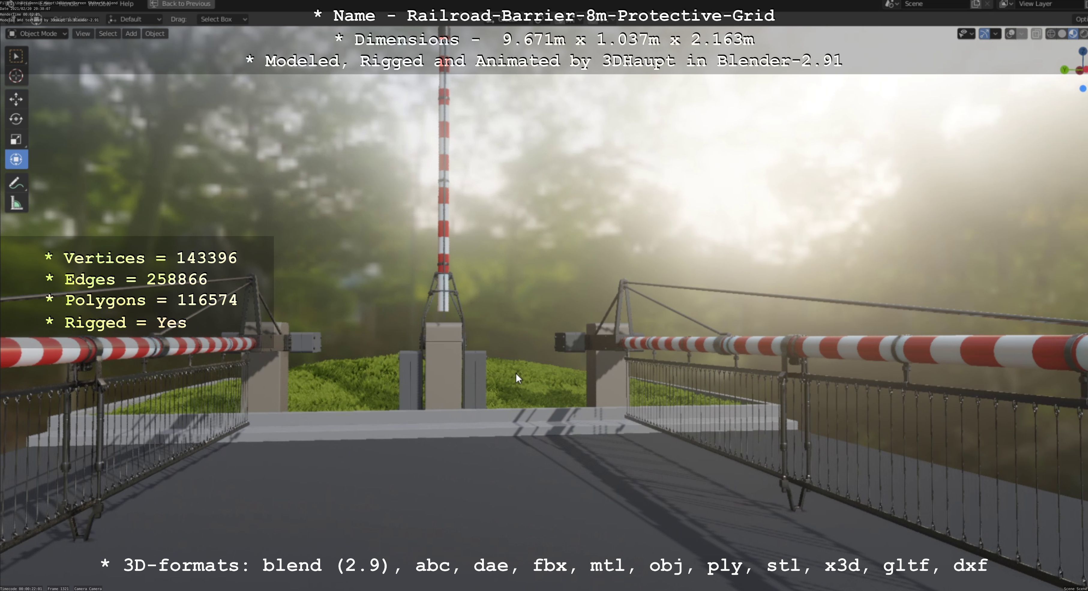 Railroad Barrier 8m High-Poly with Protective Grid 3D model_84