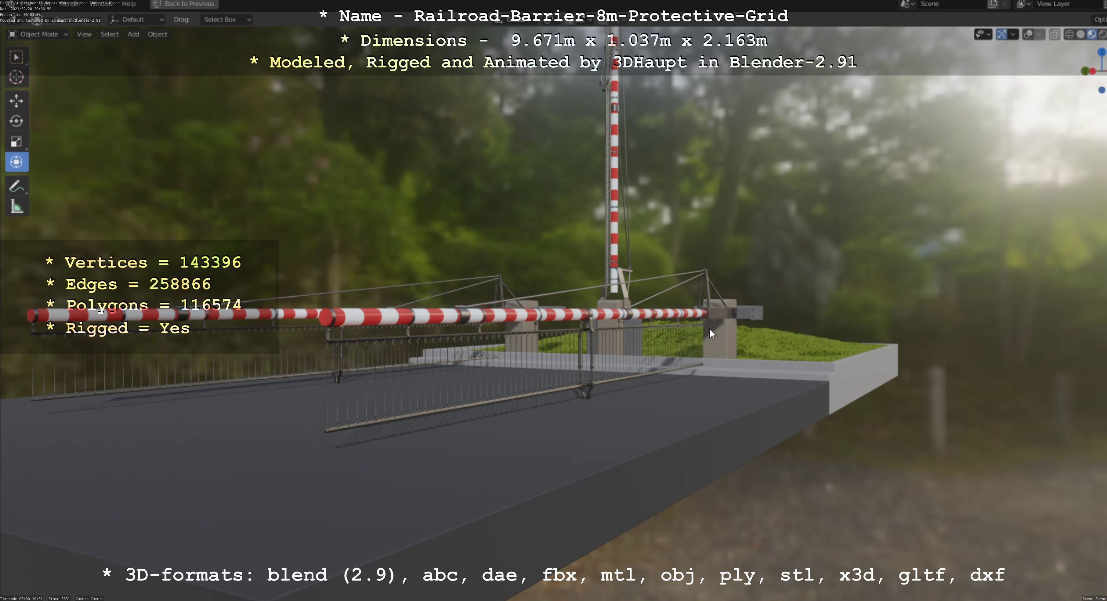 Railroad Barrier 8m High-Poly with Protective Grid 3D model_62