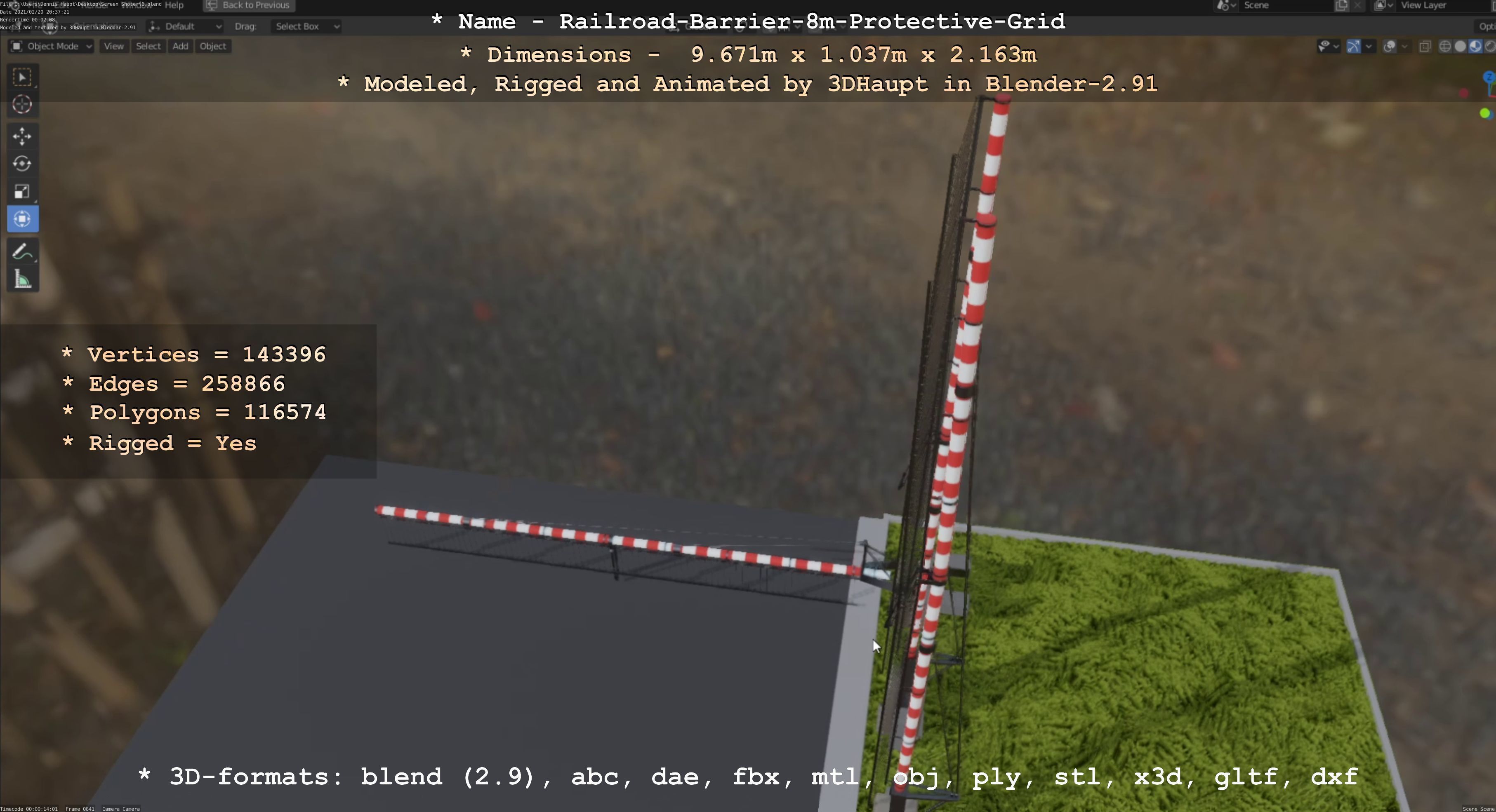 Railroad Barrier 8m High-Poly with Protective Grid 3D model_68
