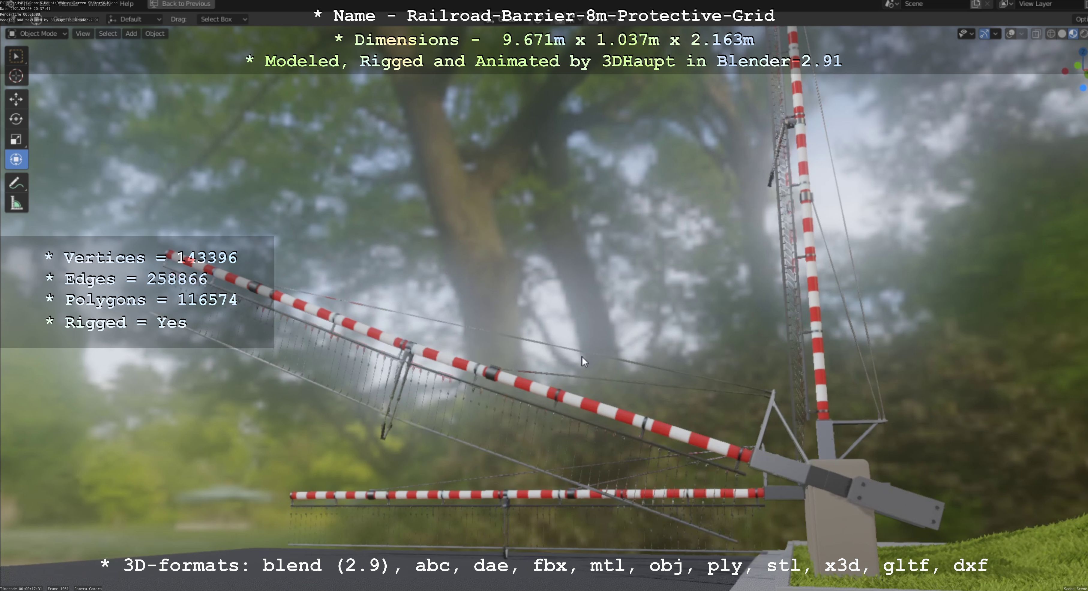 Railroad Barrier 8m High-Poly with Protective Grid 3D model_76