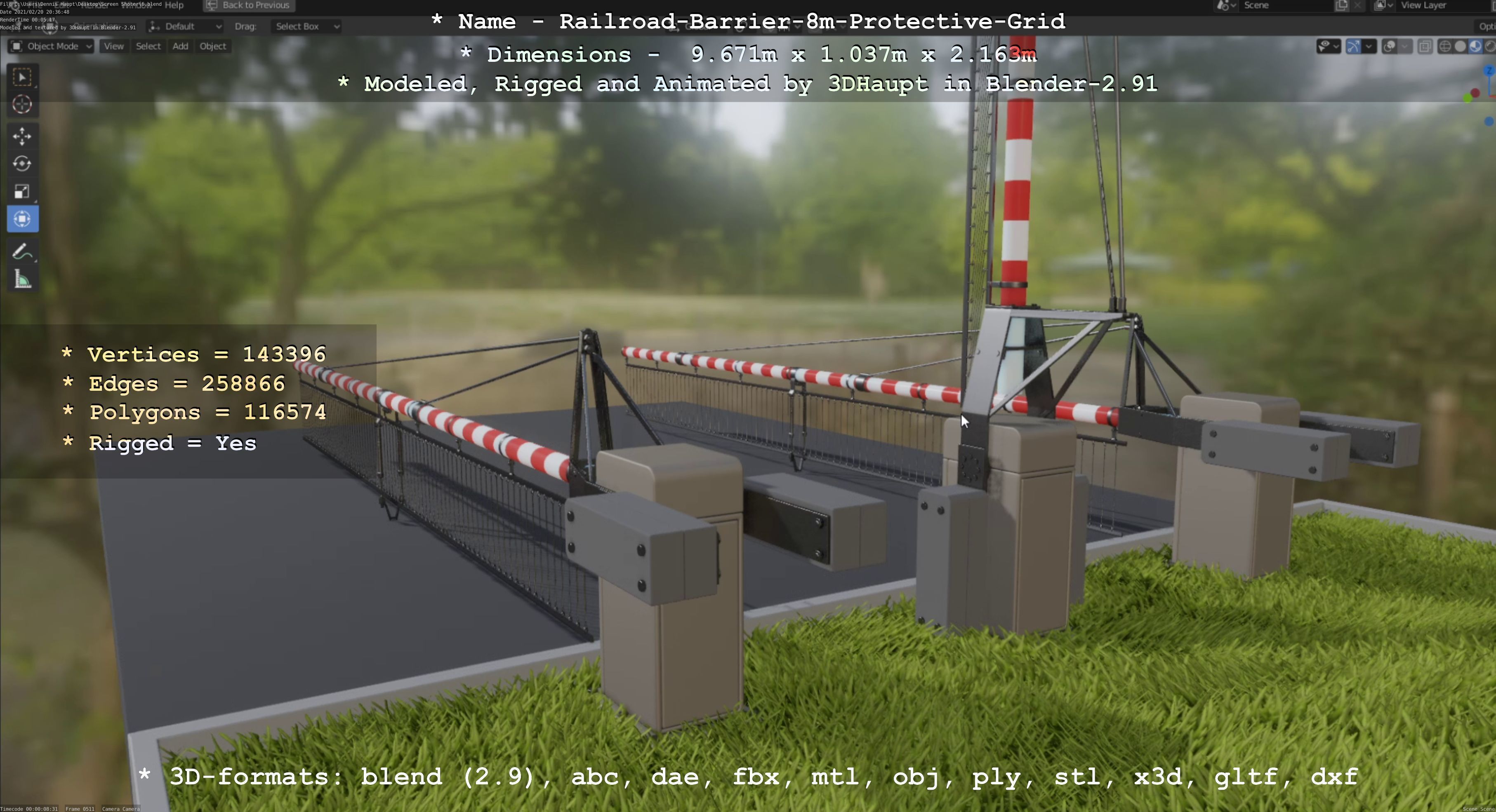 Railroad Barrier 8m High-Poly with Protective Grid 3D model_60