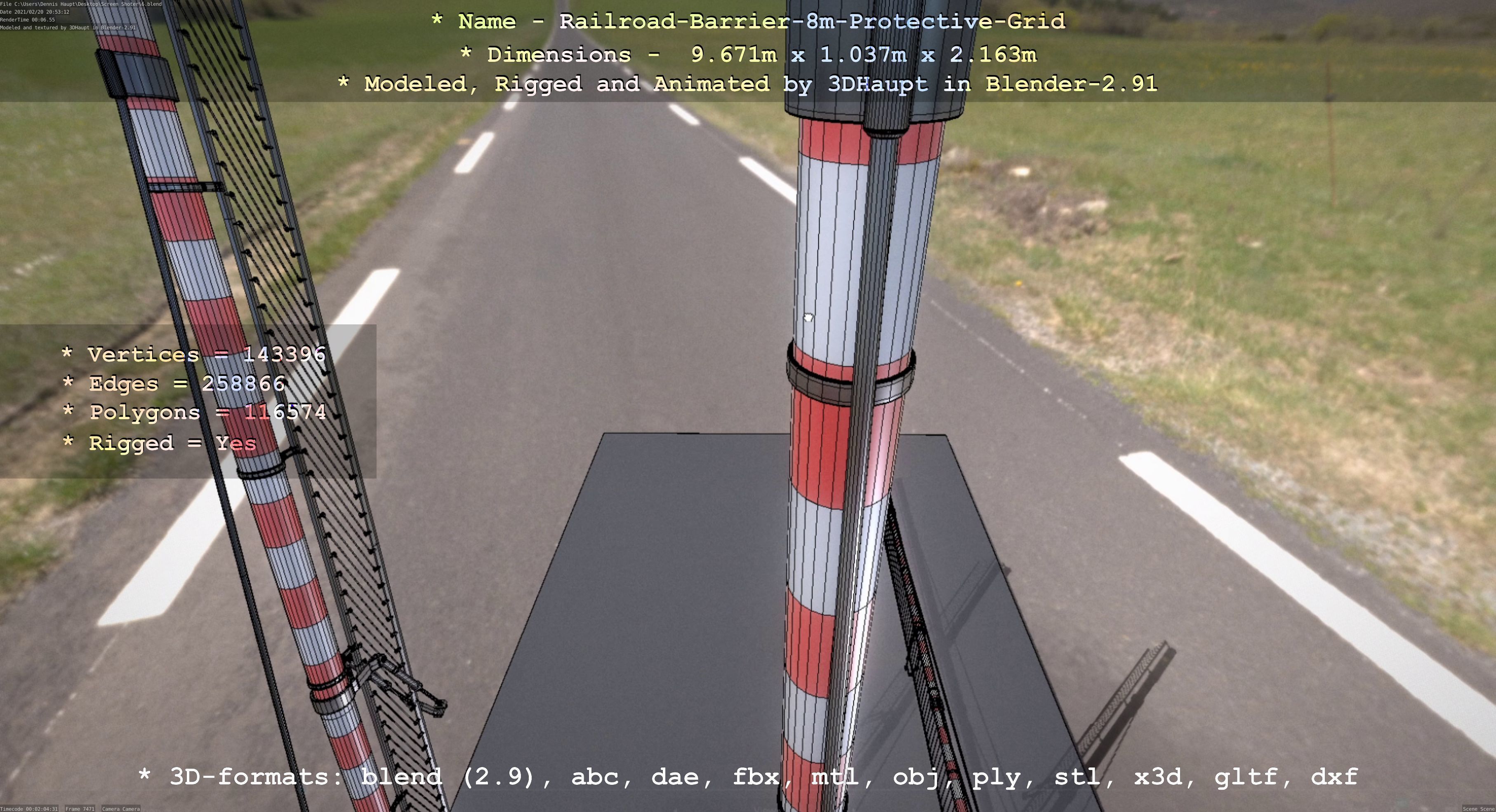 Railroad Barrier 8m High-Poly with Protective Grid 3D model_150