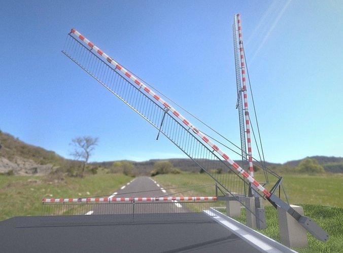 Railroad Barrier 8m High-Poly with Protective Grid 3D model