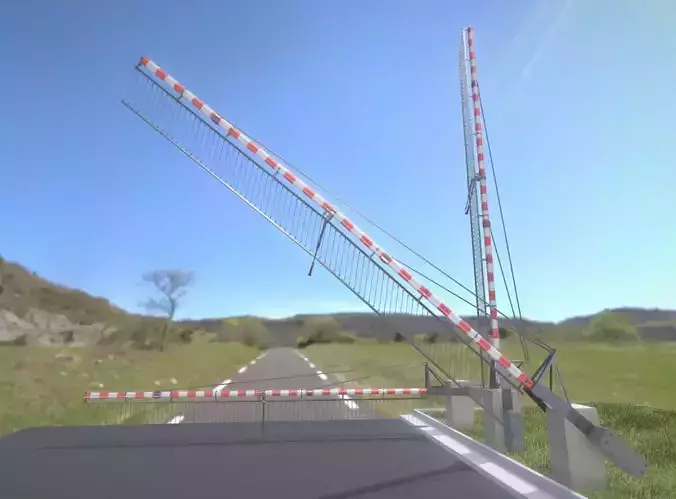 Railroad Barrier 8m High-Poly with Protective Grid 3D model