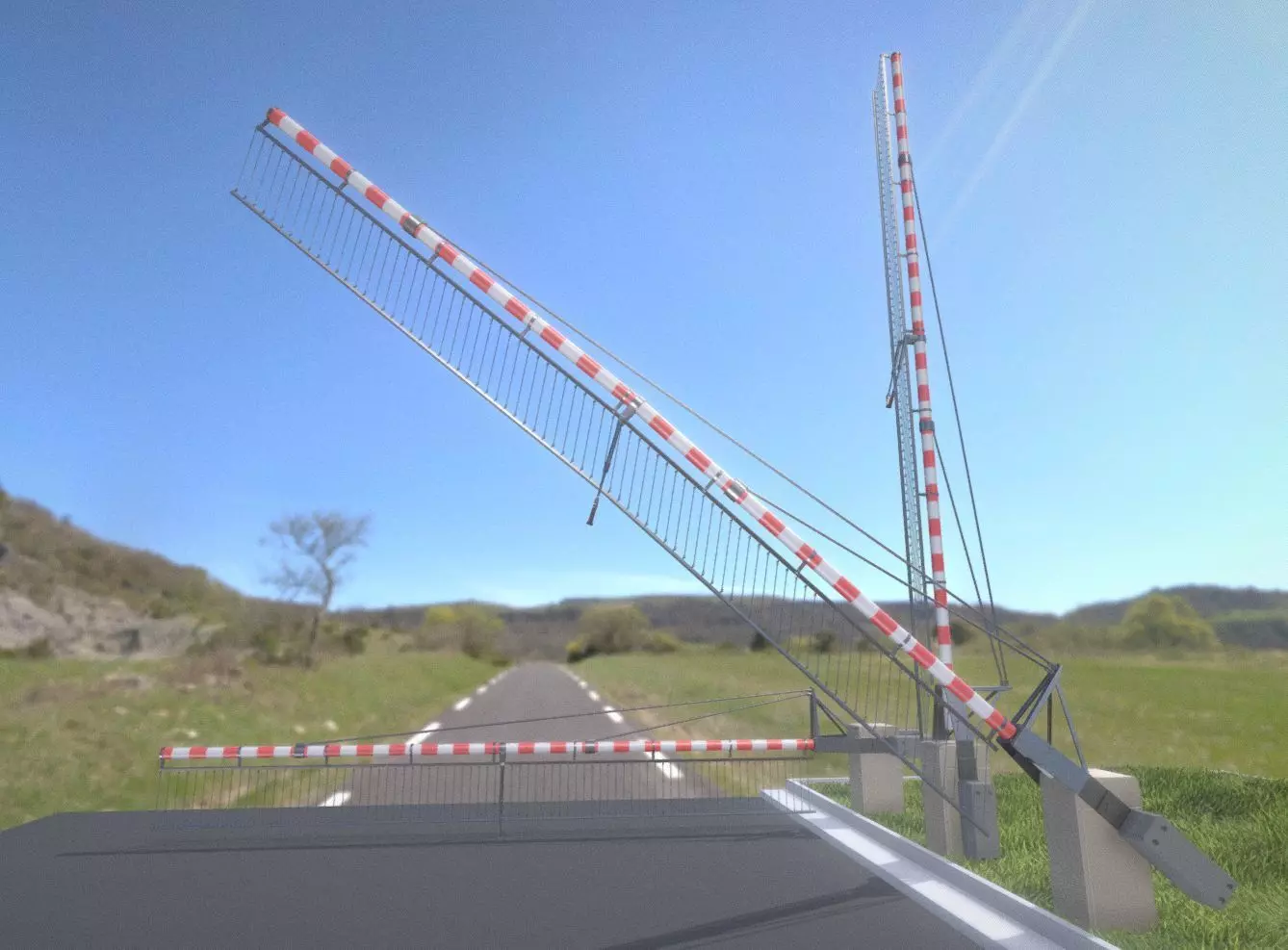 Railroad Barrier 8m High-Poly with Protective Grid 3D model_0