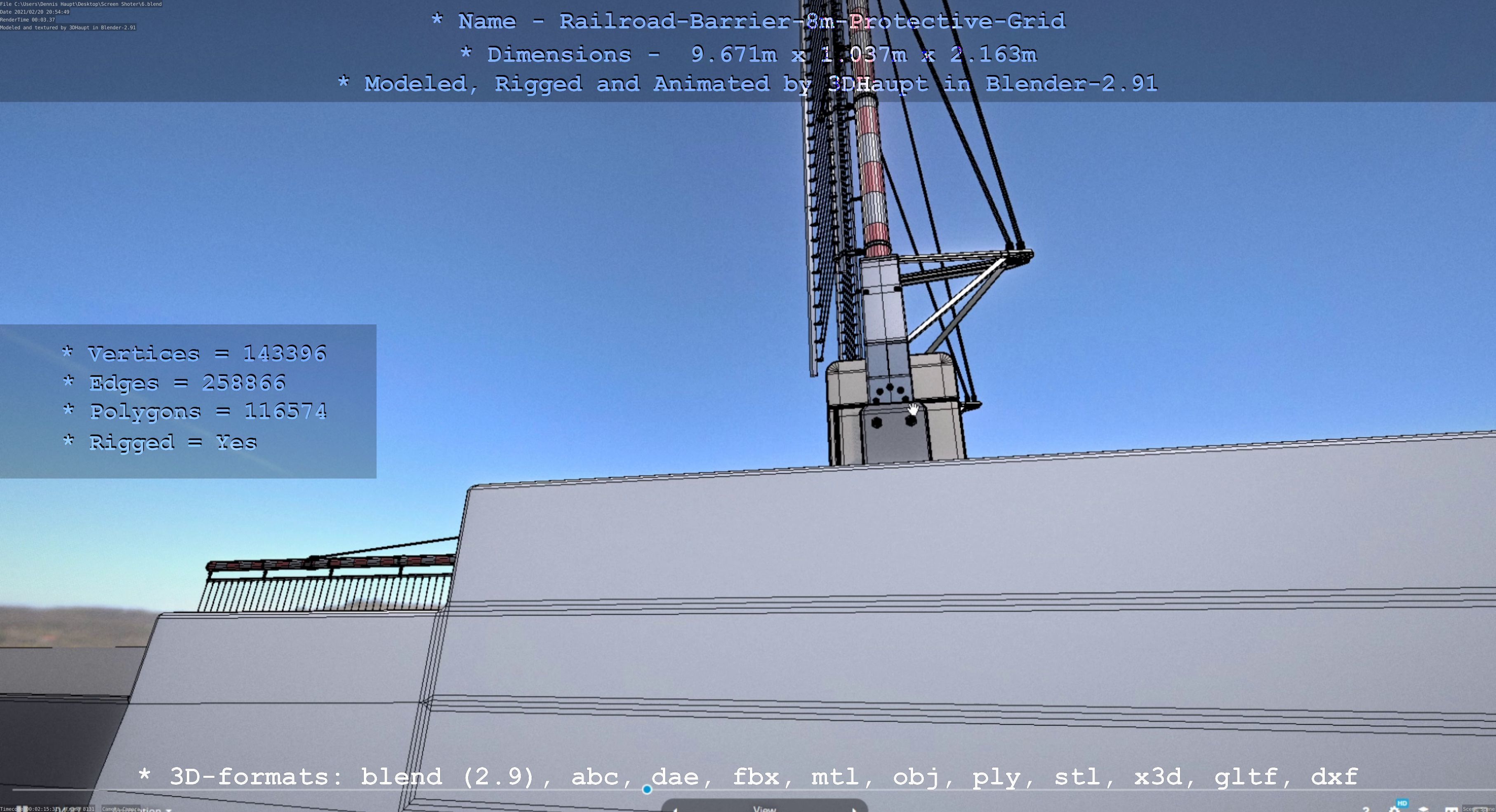 Railroad Barrier 8m High-Poly with Protective Grid 3D model_54