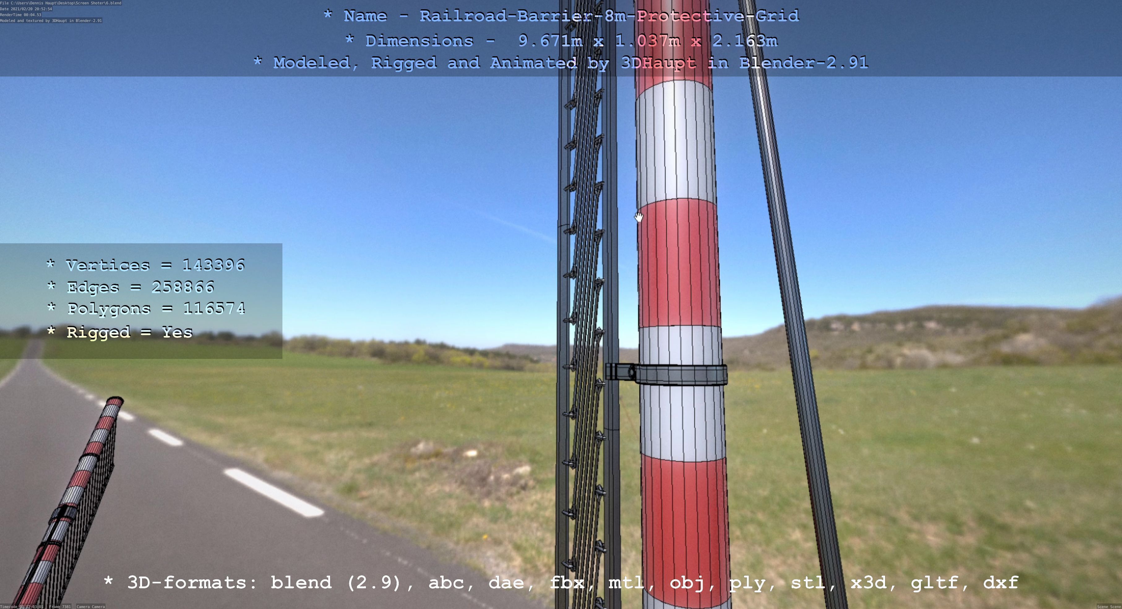 Railroad Barrier 8m High-Poly with Protective Grid 3D model_147