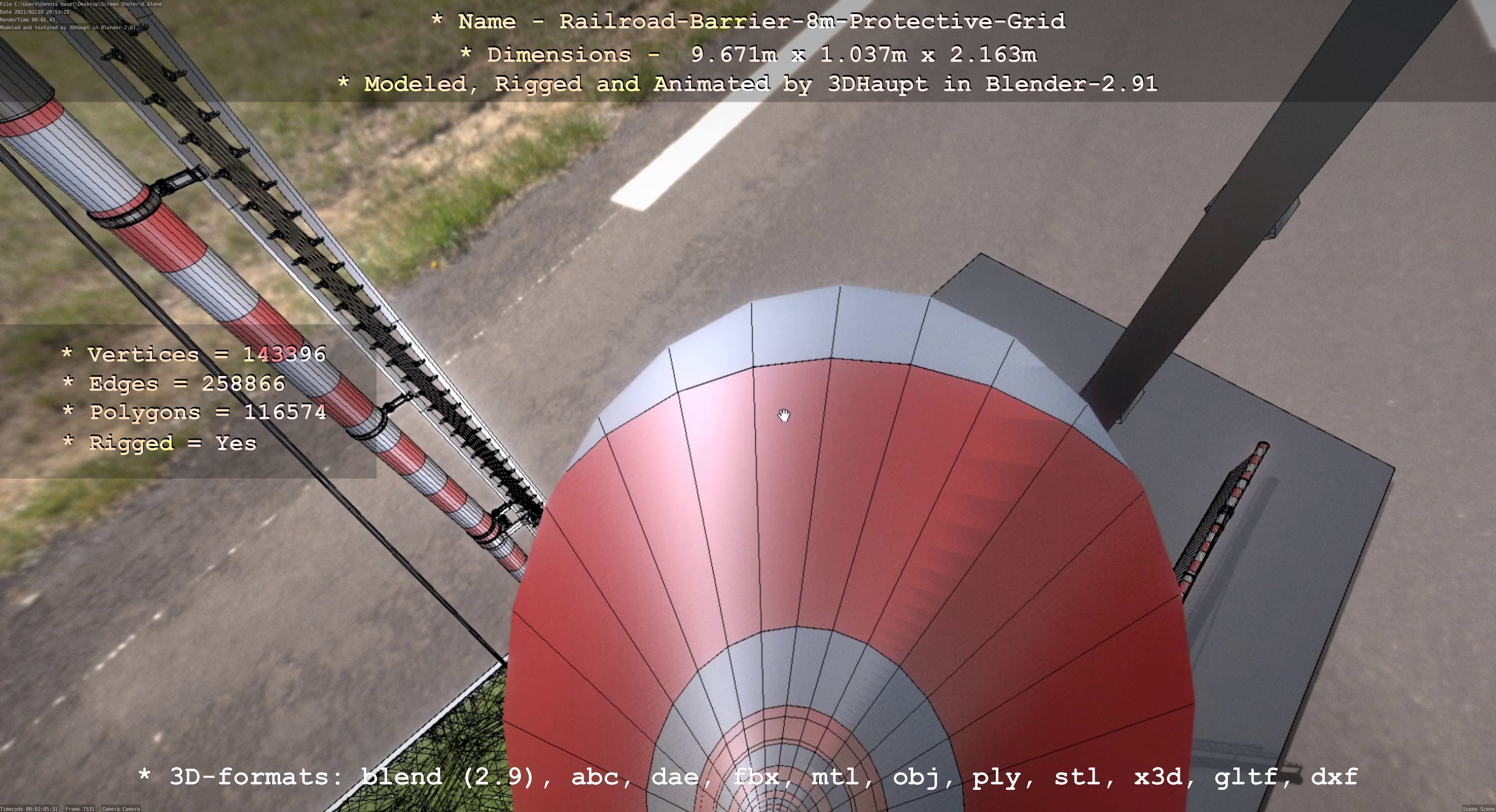 Railroad Barrier 8m High-Poly with Protective Grid 3D model_57