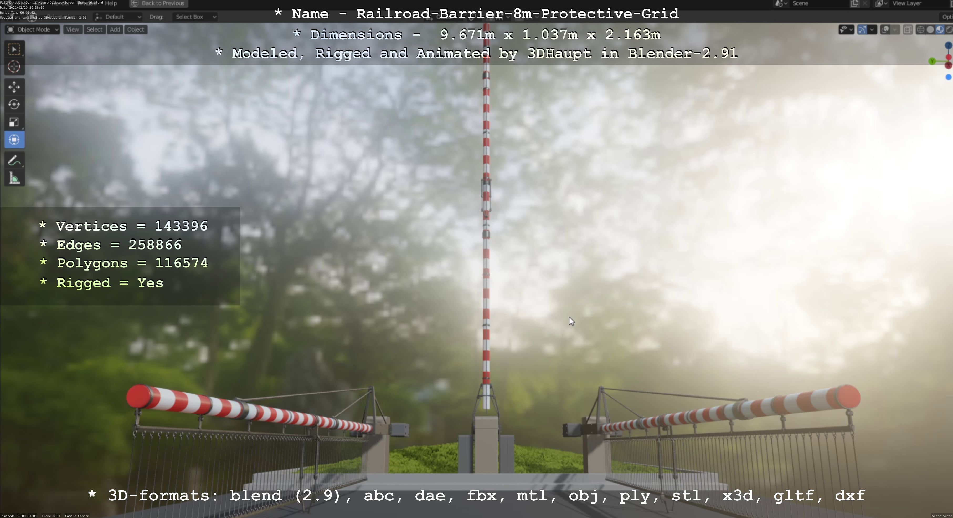 Railroad Barrier 8m High-Poly with Protective Grid 3D model_28