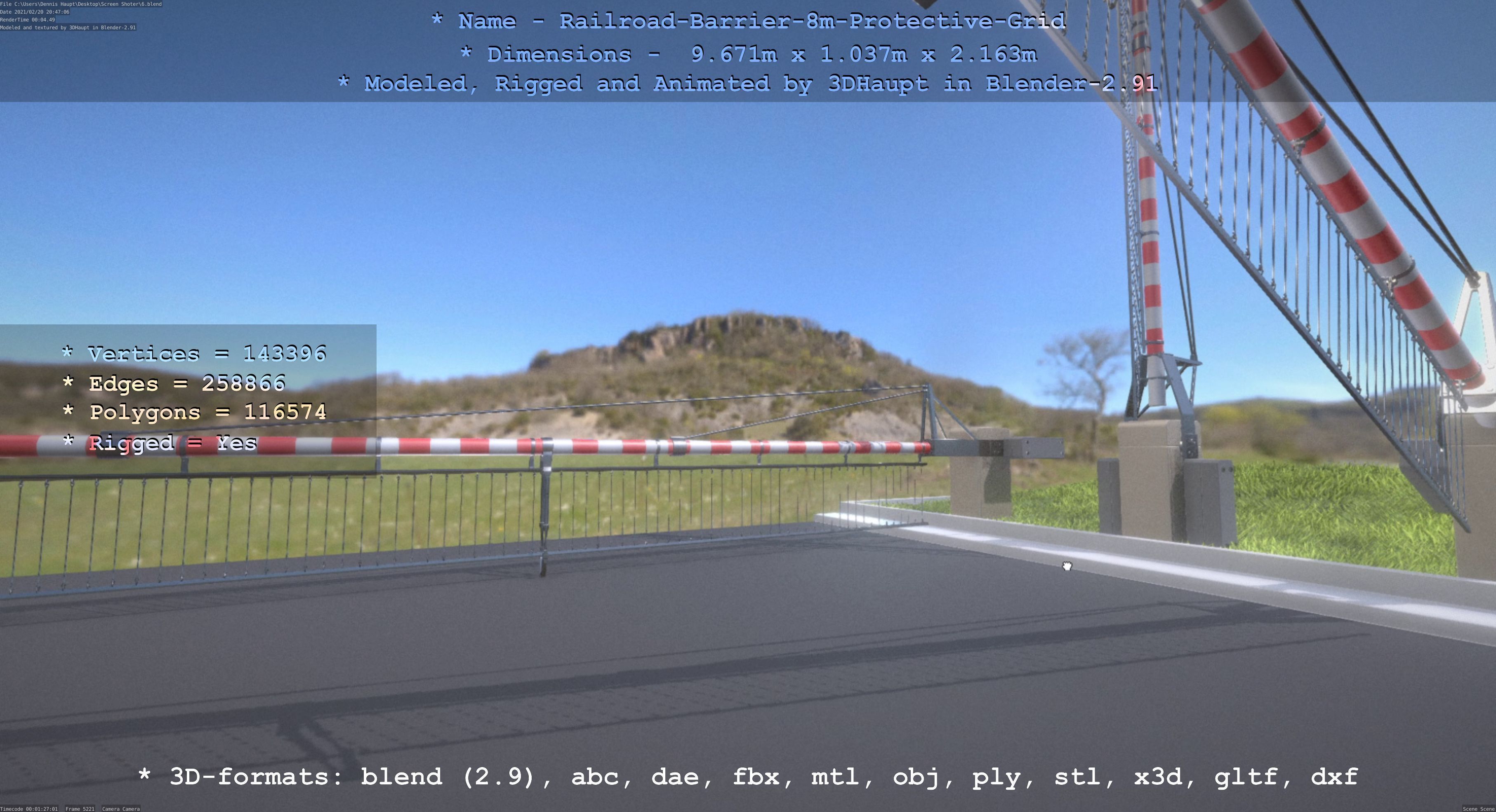 Railroad Barrier 8m High-Poly with Protective Grid 3D model_132