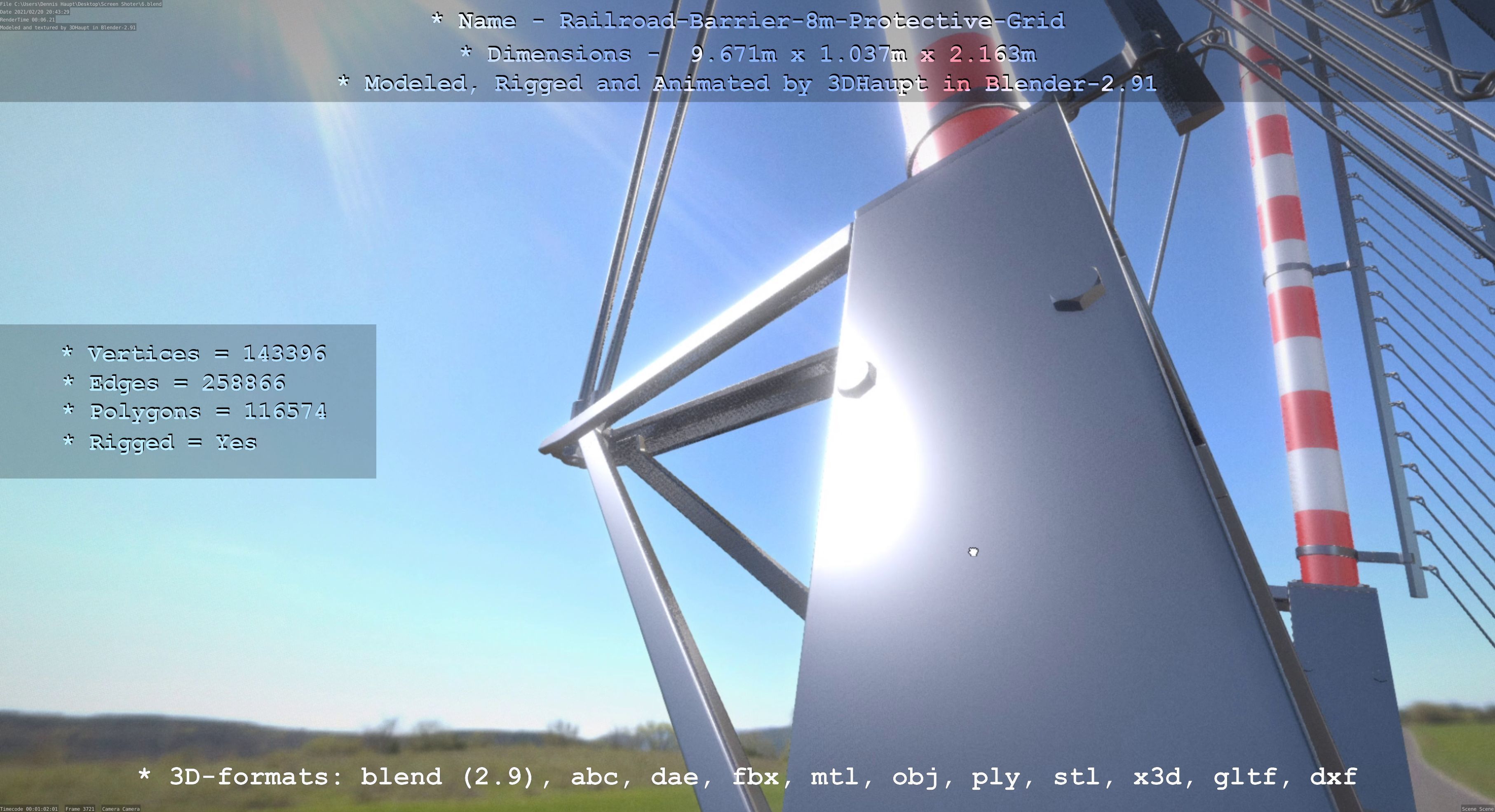 Railroad Barrier 8m High-Poly with Protective Grid 3D model_52