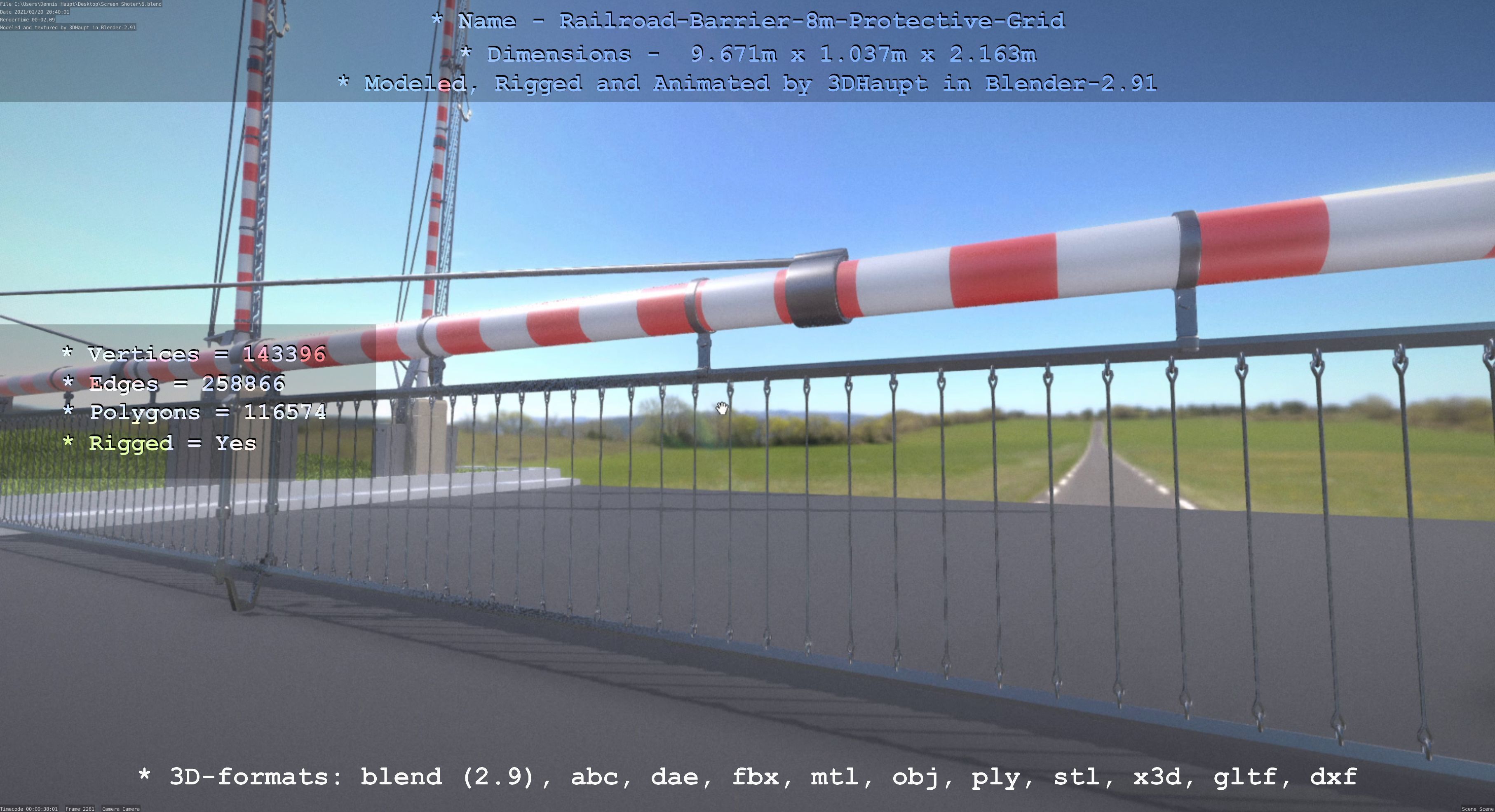 Railroad Barrier 8m High-Poly with Protective Grid 3D model_106