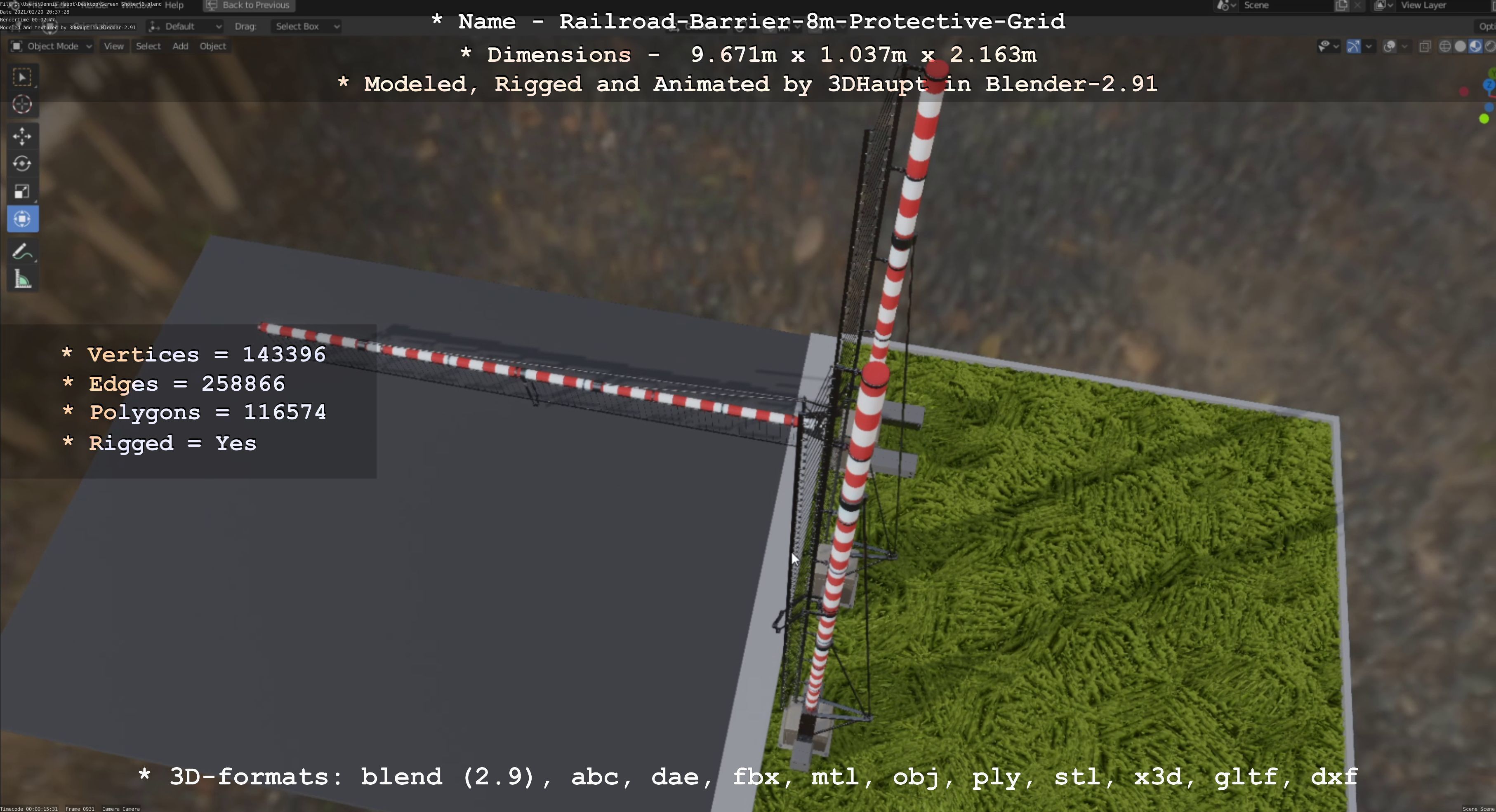 Railroad Barrier 8m High-Poly with Protective Grid 3D model_72