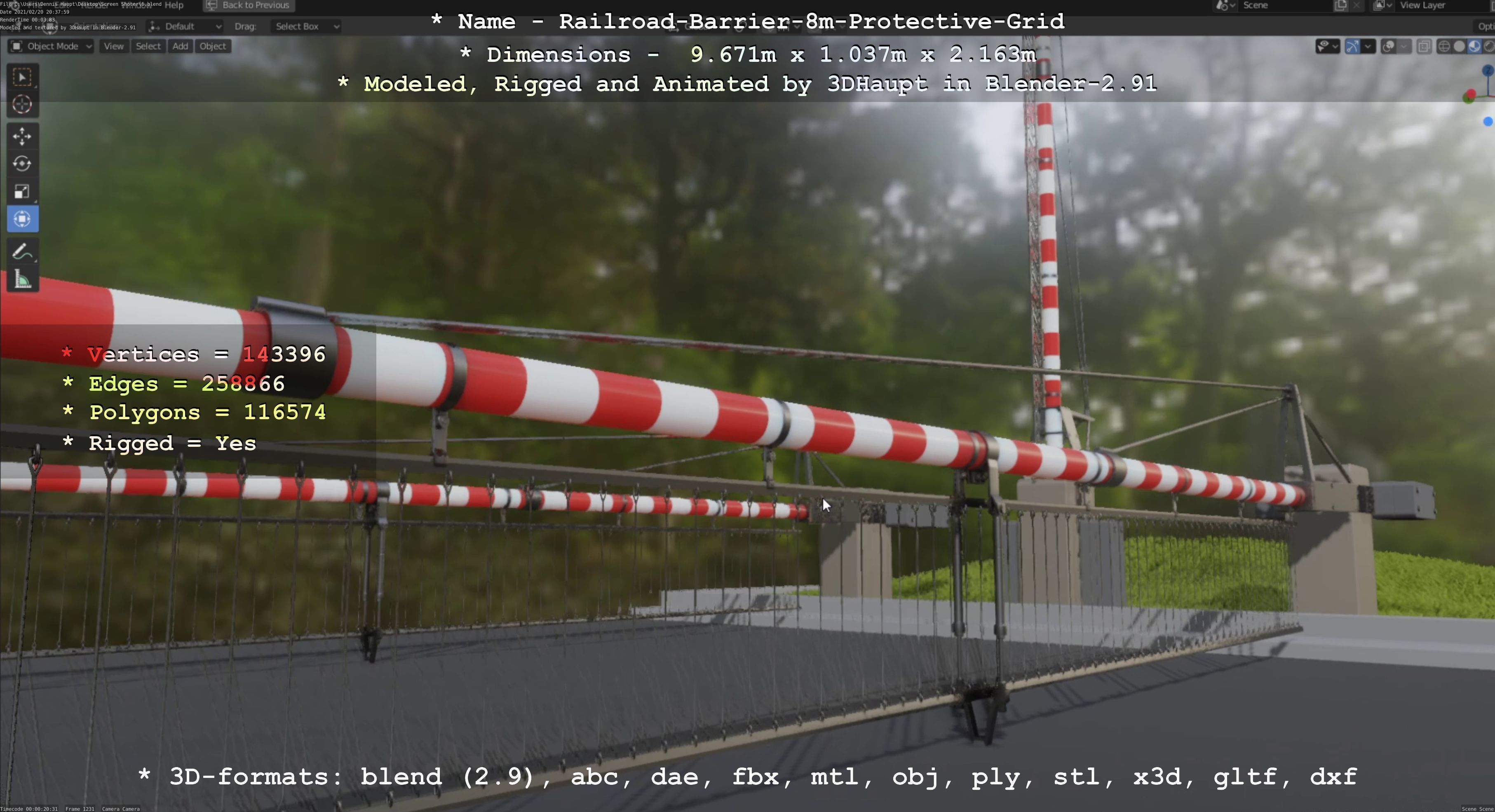 Railroad Barrier 8m High-Poly with Protective Grid 3D model_82