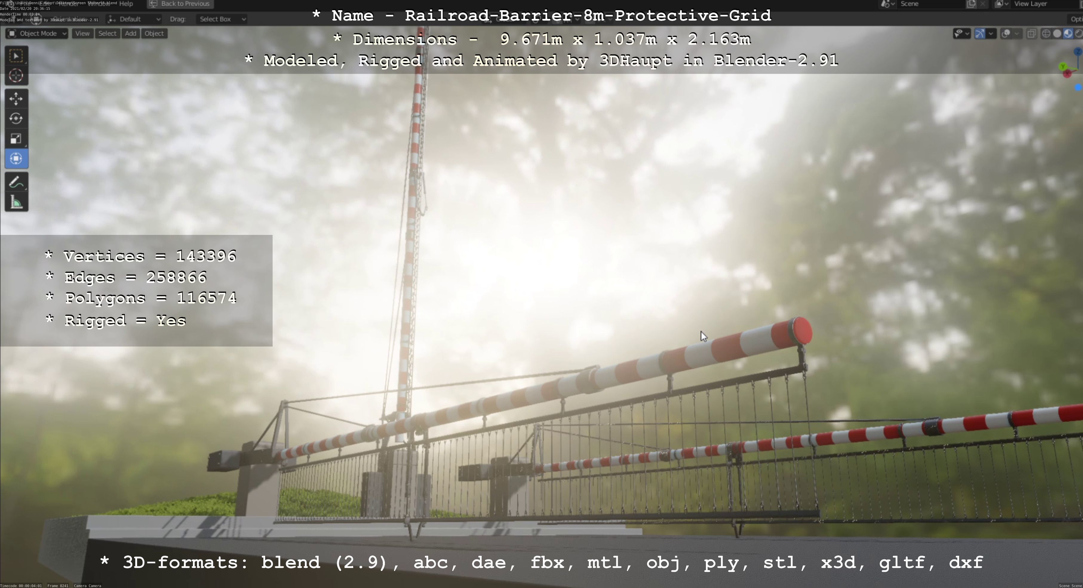 Railroad Barrier 8m High-Poly with Protective Grid 3D model_122