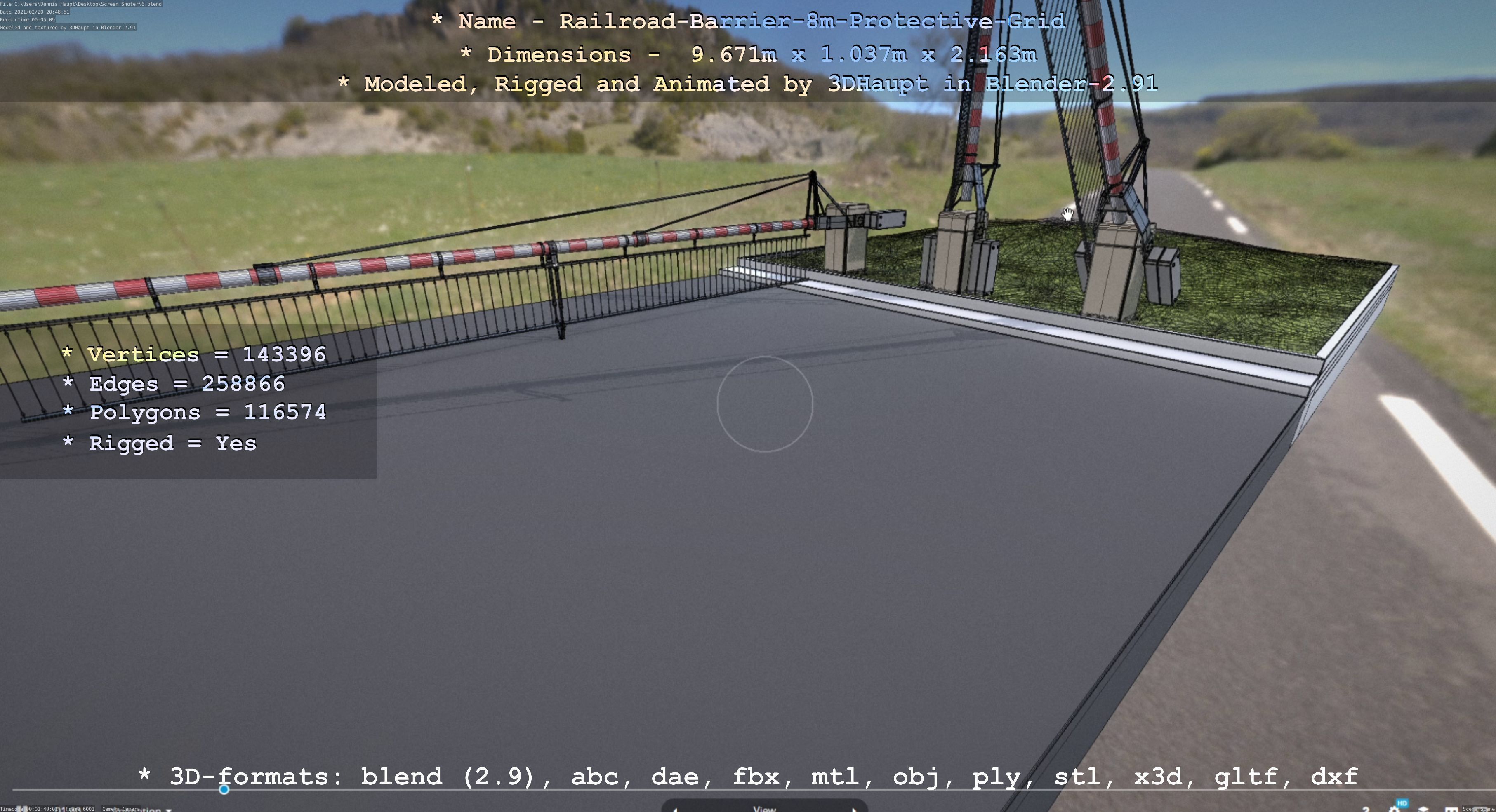 Railroad Barrier 8m High-Poly with Protective Grid 3D model_139