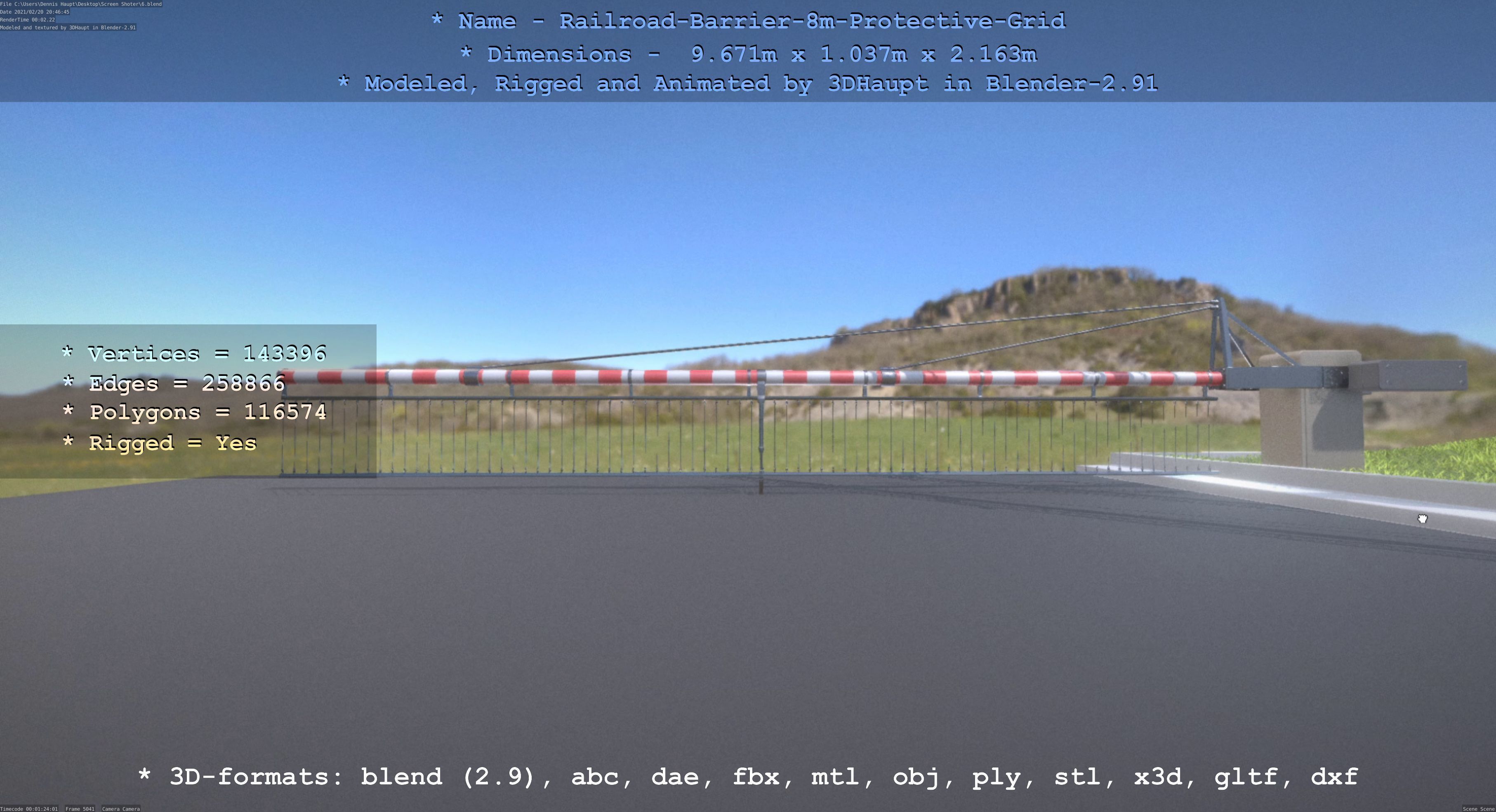 Railroad Barrier 8m High-Poly with Protective Grid 3D model_8