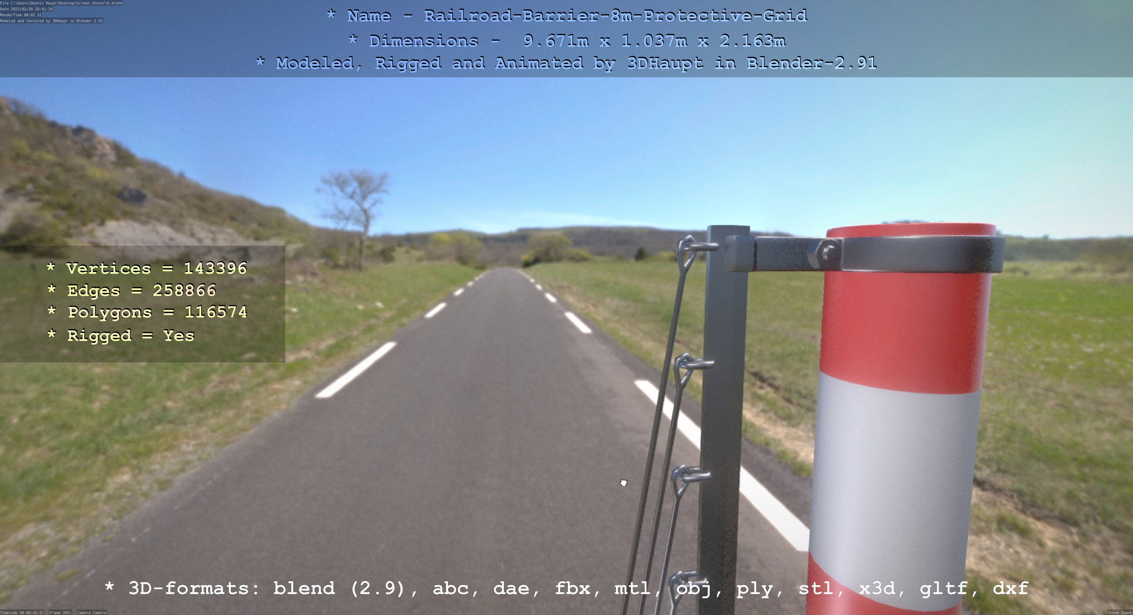 Railroad Barrier 8m High-Poly with Protective Grid 3D model_117