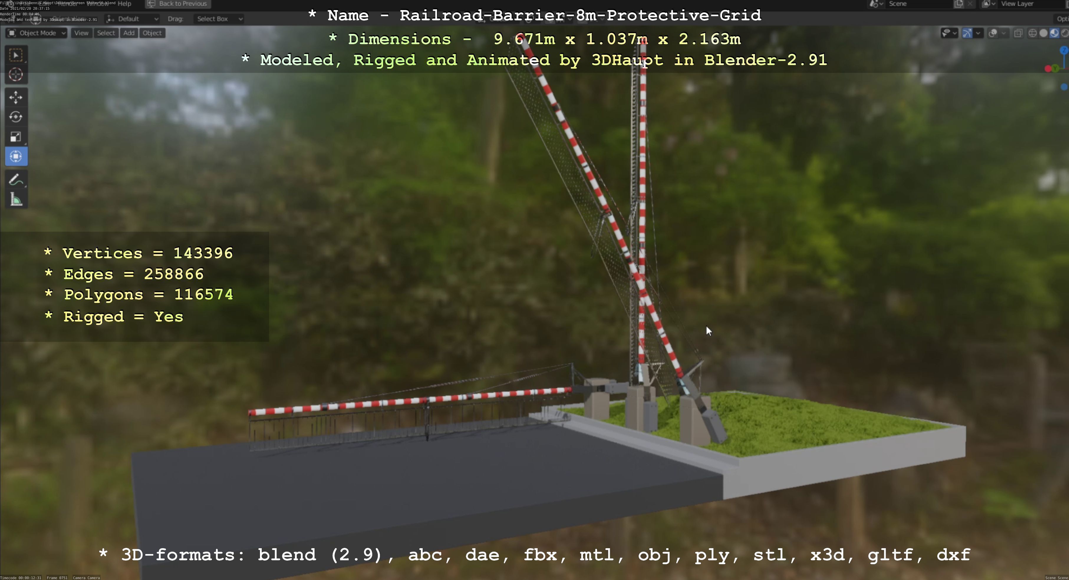 Railroad Barrier 8m High-Poly with Protective Grid 3D model_65