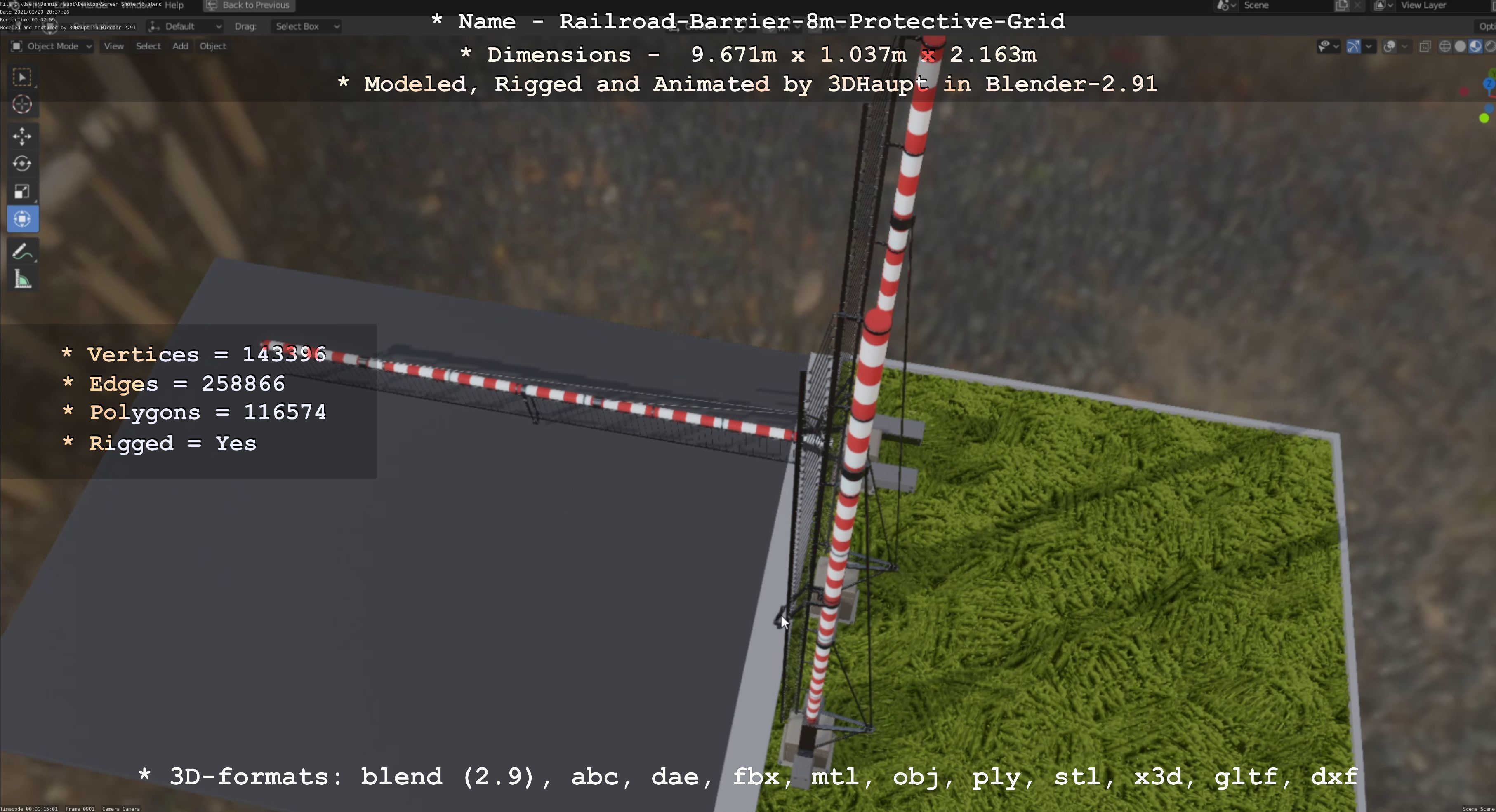 Railroad Barrier 8m High-Poly with Protective Grid 3D model_71
