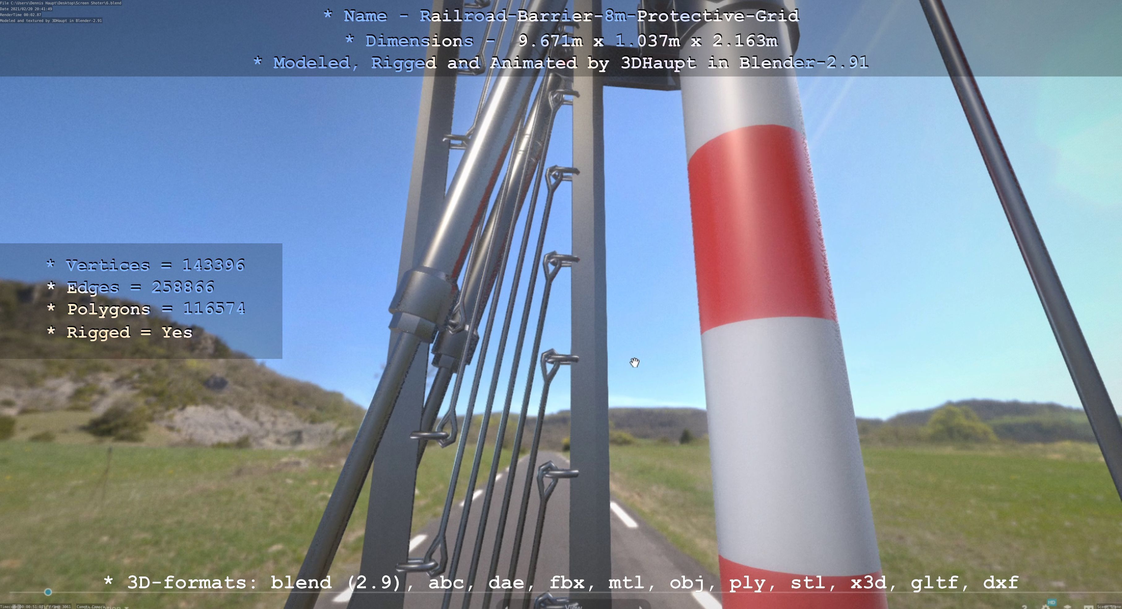 Railroad Barrier 8m High-Poly with Protective Grid 3D model_121