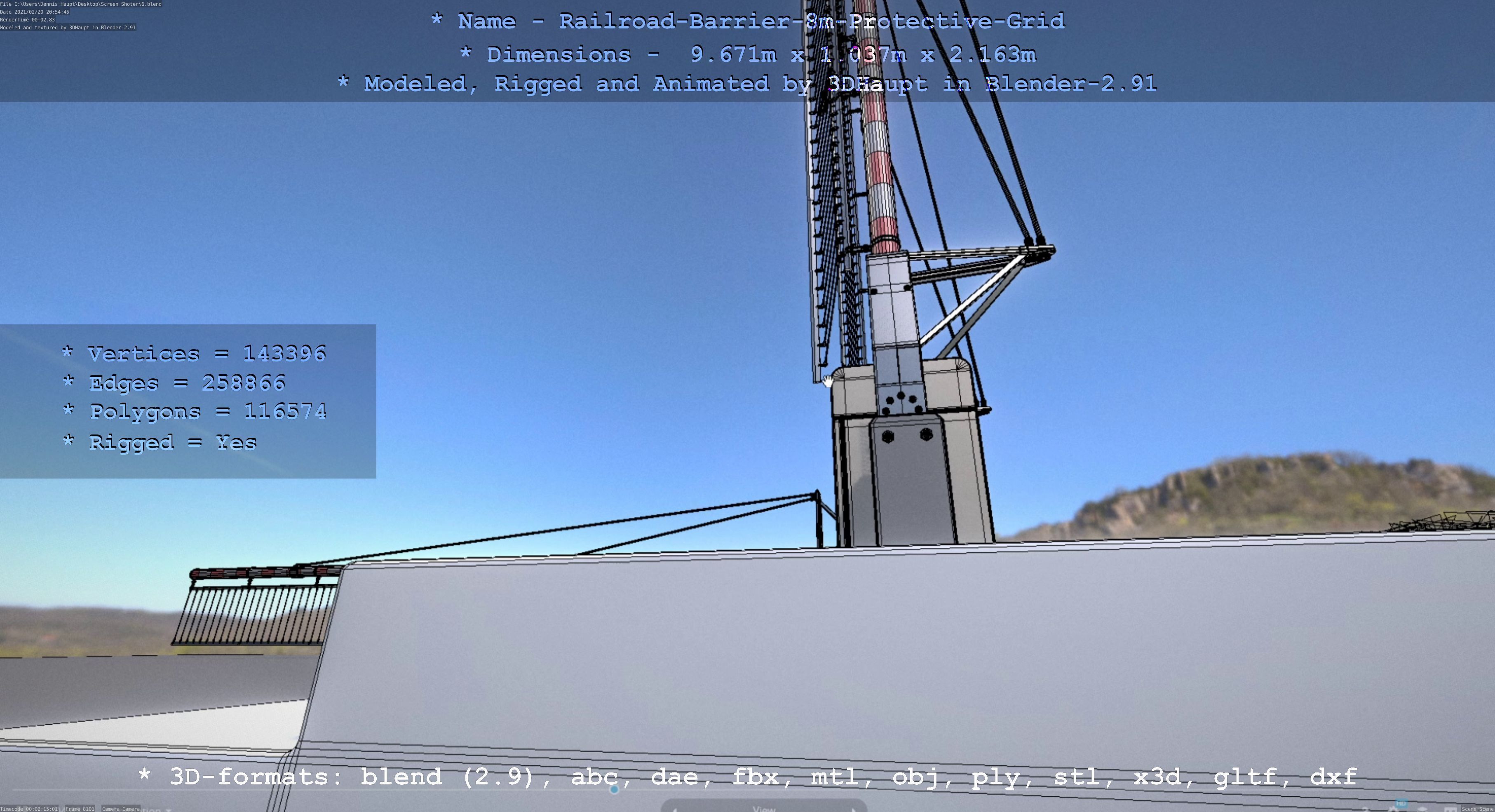 Railroad Barrier 8m High-Poly with Protective Grid 3D model_59