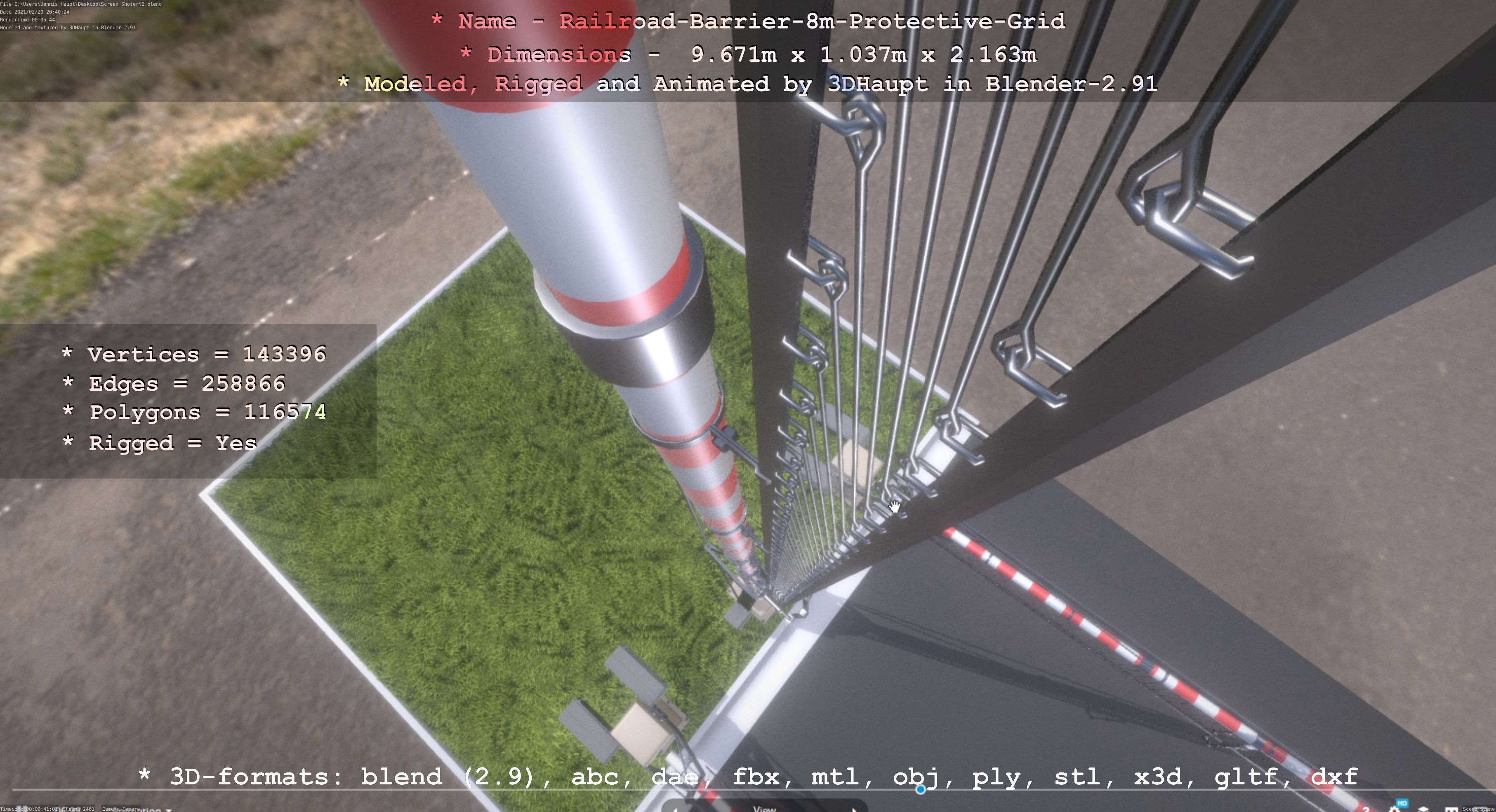 Railroad Barrier 8m High-Poly with Protective Grid 3D model_112