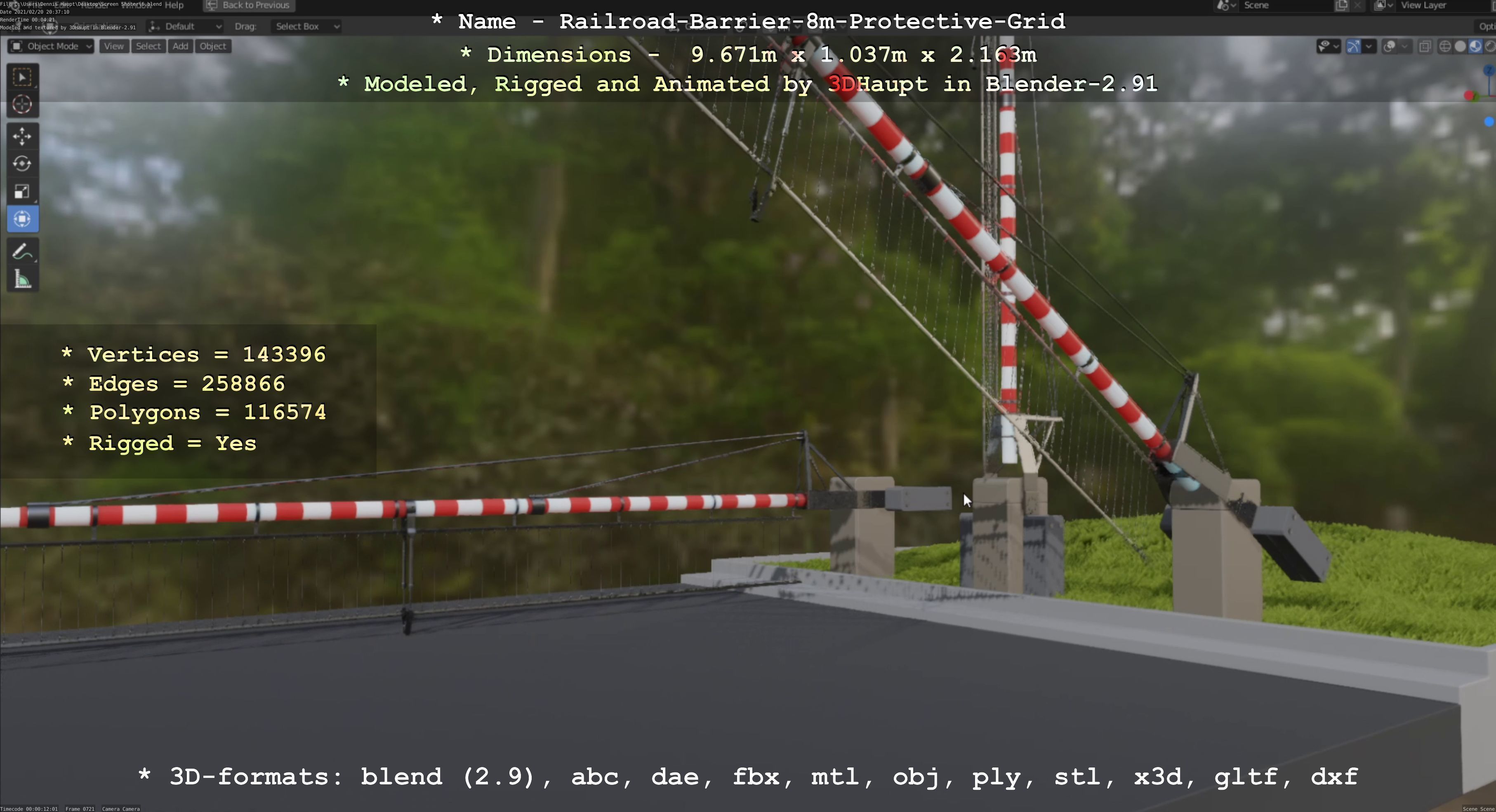 Railroad Barrier 8m High-Poly with Protective Grid 3D model_37
